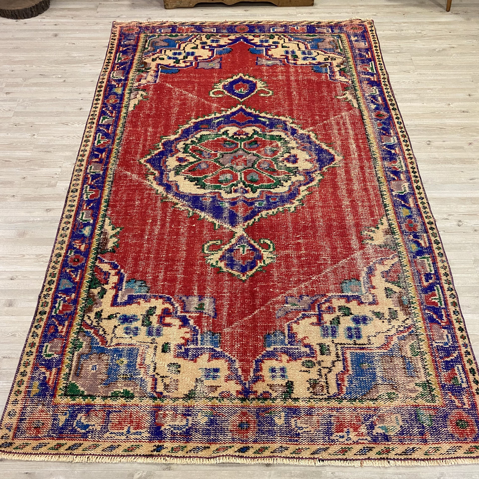 Handwoven Vintage Rug, Handmade rug, cotton wool/weave, size 151 × 240 cm, from Van, SKU 10308