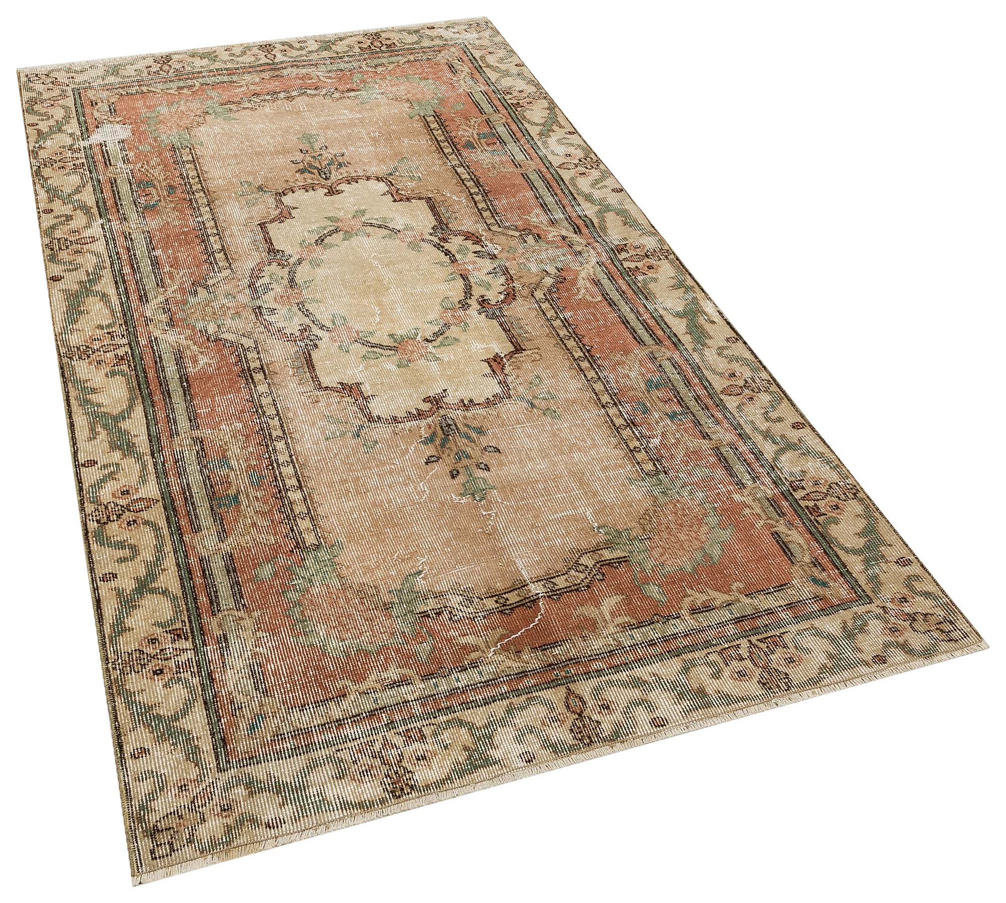 Hand-Woven Vintage Distressed Rug, Handmade rug, wool, cotton & silk wool/weave, size 120 × 201 cm, from Bergama, SKU 10341