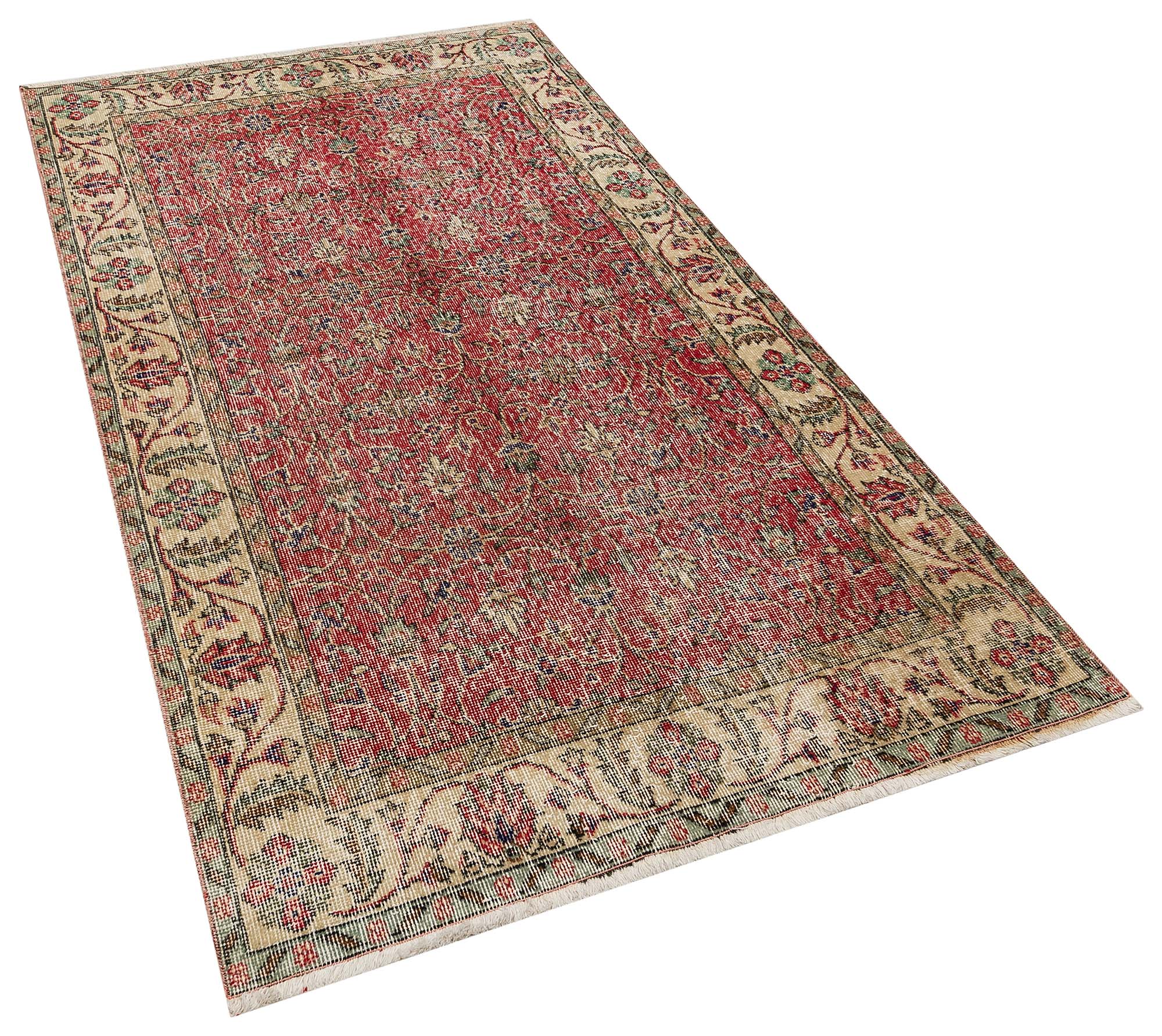 Hand-Woven Vintage Distressed Rug, Handmade rug, wool wool/weave, size 116 × 207 cm, from Bergama, SKU 10342