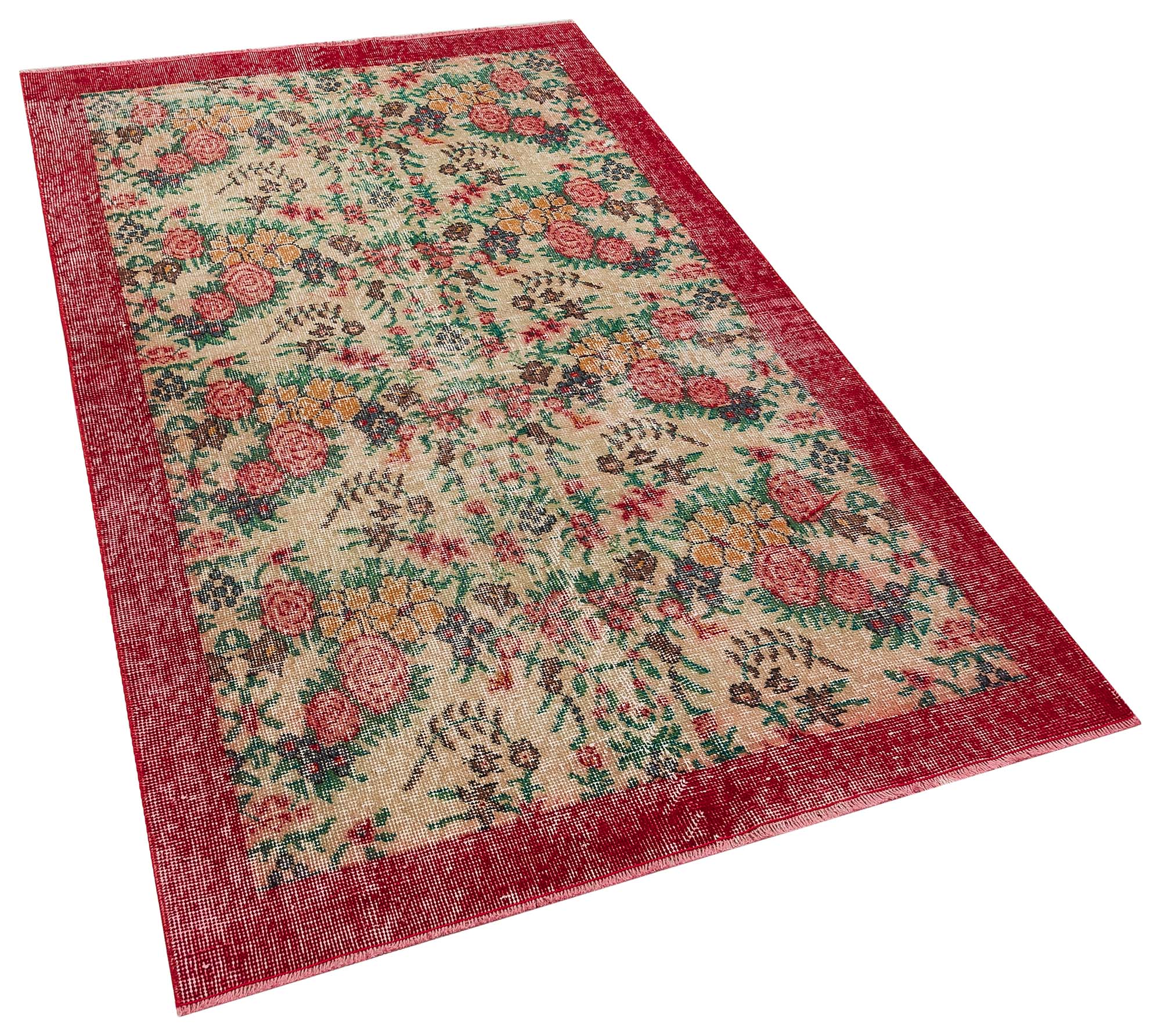 Hand-Woven Vintage Distressed Rug, Handmade rug, silk wool/weave, size 120 × 206 cm, from Kayseri, SKU 10344