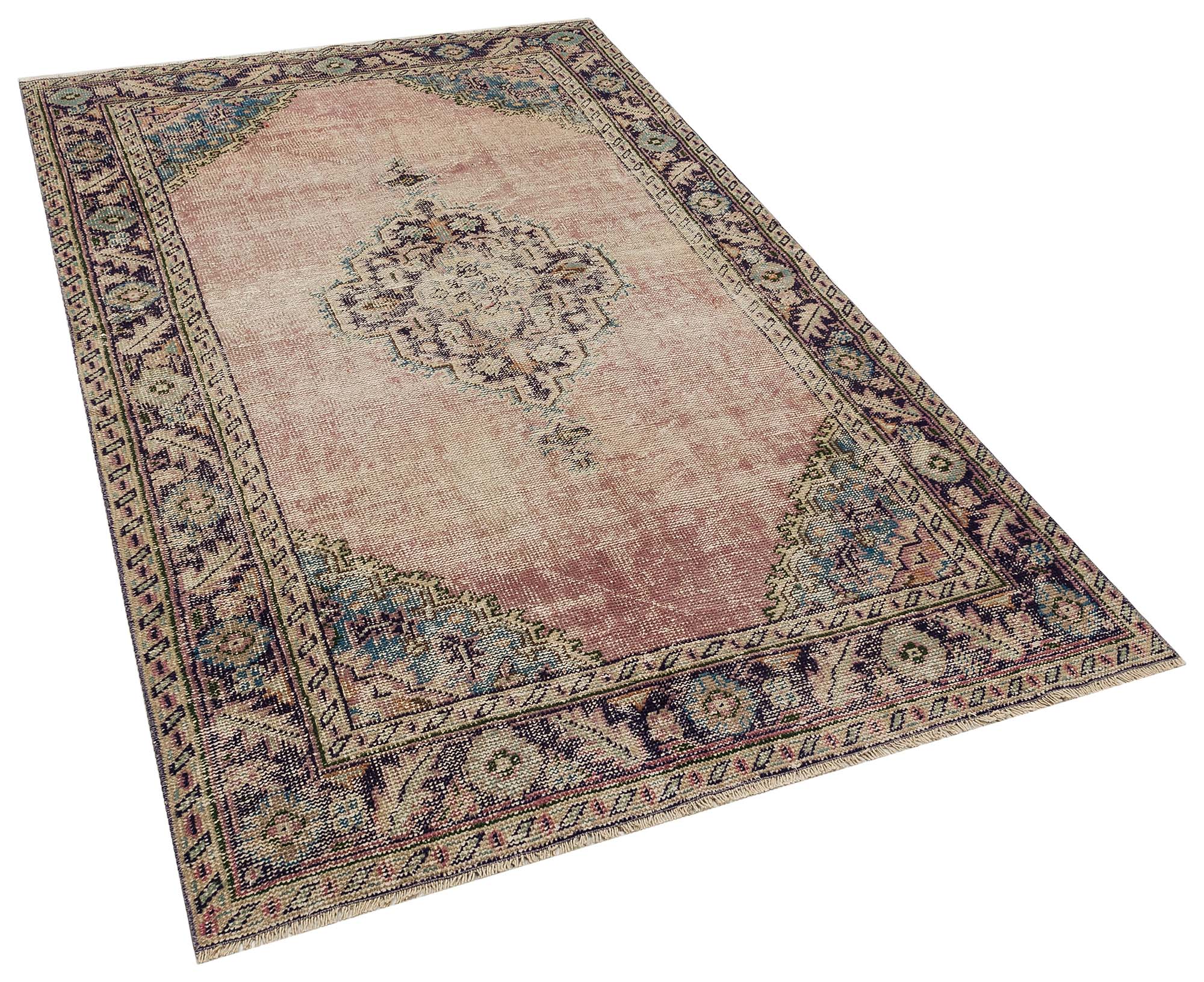 Handwoven Vintage Distressed Rug, Handmade rug, wool, cotton & silk wool/weave, size 142 × 223 cm, from Milas, SKU 10350