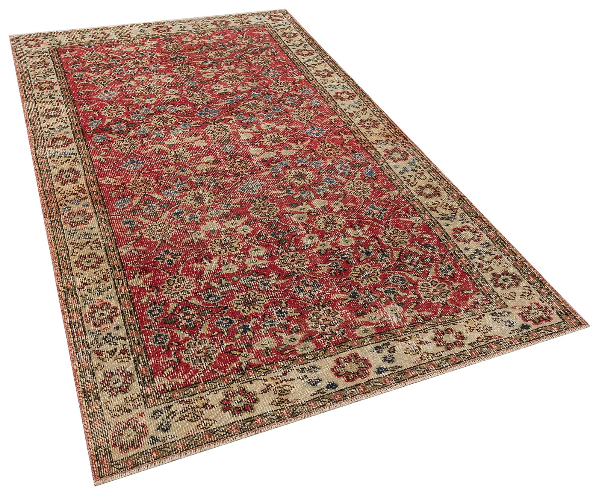 Handwoven Vintage Distressed Rug, Handmade rug, cotton wool/weave, size 152 × 260 cm, from Gördes, SKU 10412