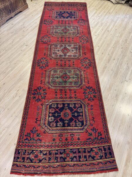 Distressed Handwoven Vintage Runner Rug, Handmade rug, cotton wool/weave, size 101 × 345 cm, from Demirci, SKU 10459