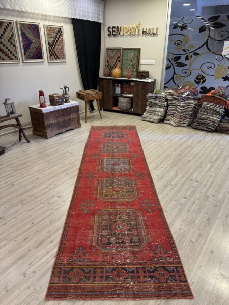 Distressed Hand-Woven Vintage Runner Rug - SKU 10462 - Detail View