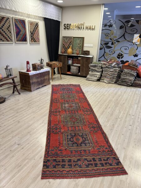 Distressed Hand-Woven Vintage Runner Rug - SKU 10463 - Detail View