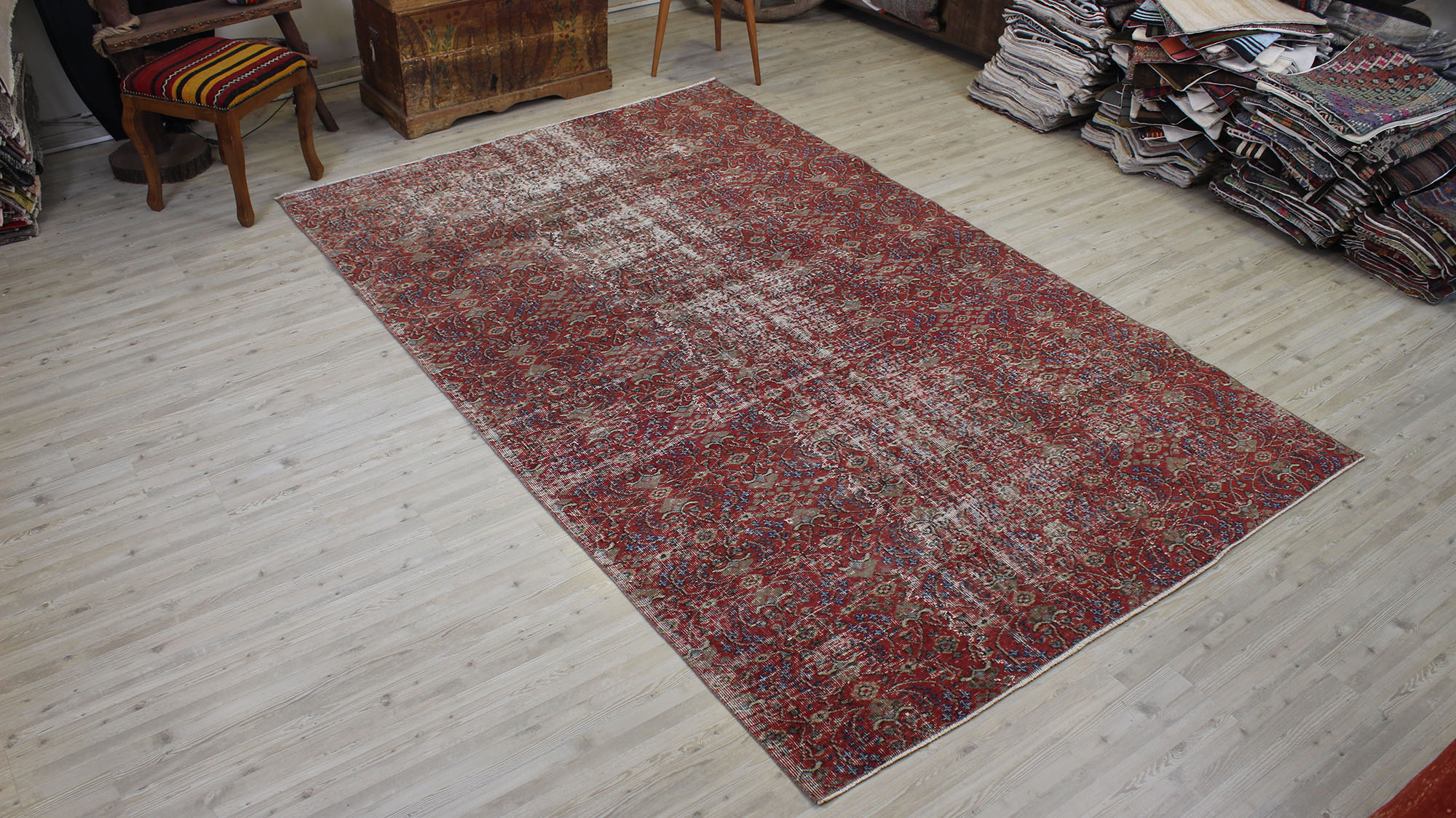 Distressed Handmade Vintage Rug, Handmade rug, cotton wool/weave, size 188 × 293 cm, from Konya, SKU 10513
