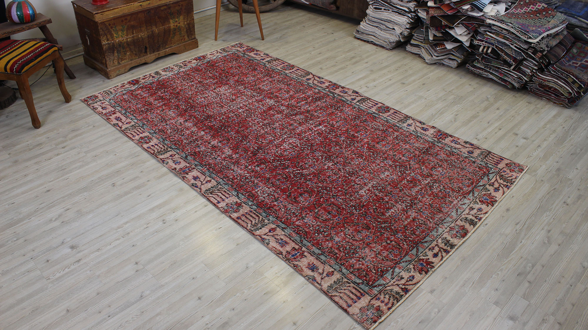 Vintage Handmade Wool Rug, Handmade rug, cotton wool/weave, size 156 × 278 cm, from Isparta, SKU 10514