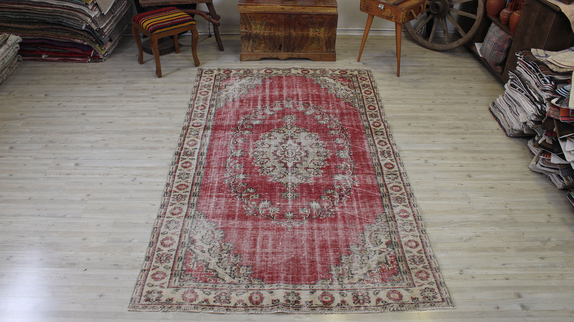 Distressed Vintage Hand-Knotted Rug - SKU 10519 - Detail View
