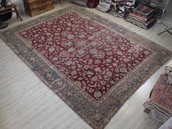 Distressed Wool Vintage Rug, Handmade rug, wool & silk wool/weave, size 296 × 380 cm, from Isparta, SKU 10625