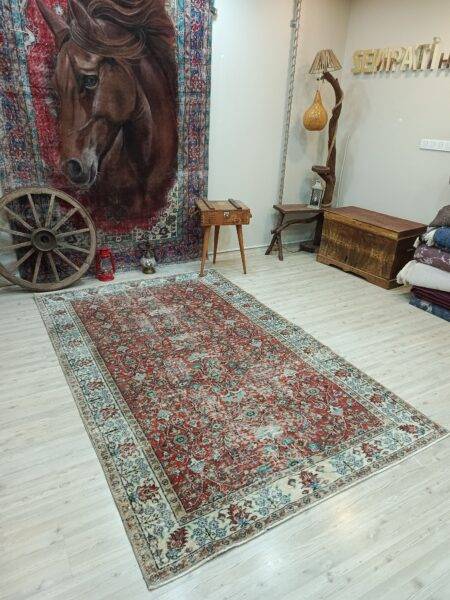 Wool Distressed Rug, Handmade rug, cotton wool/weave, size 164 × 265 cm, from Milas, SKU 10841