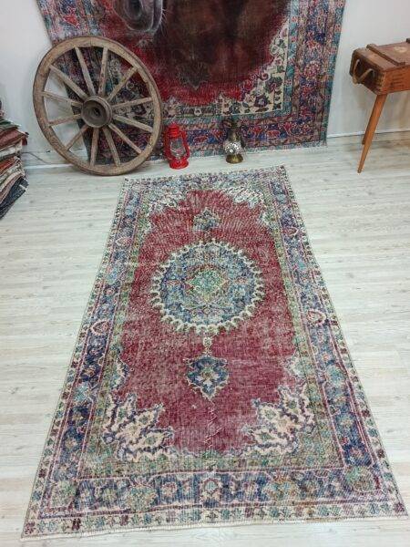 100% Handwoven Vintage Rug, Handmade rug, wool, cotton & silk wool/weave, size 115 × 214 cm, from Demirci, SKU 10843