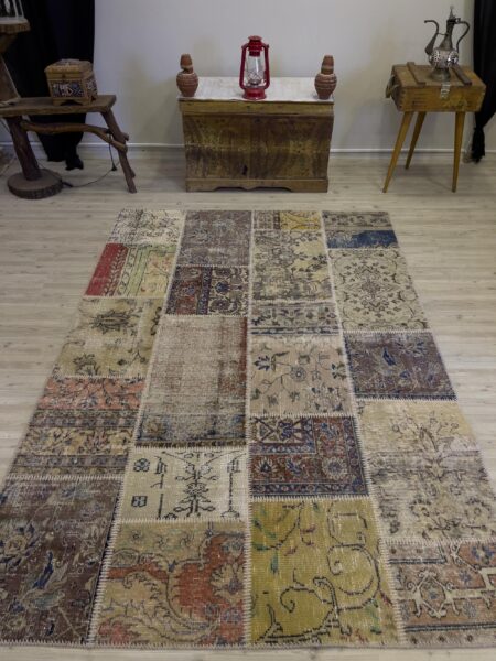 A Unique and Beautiful Handcrafted Patchwork Rug, Handmade rug, wool wool/weave, size 162 × 232 cm, from Bergama, SKU 4036