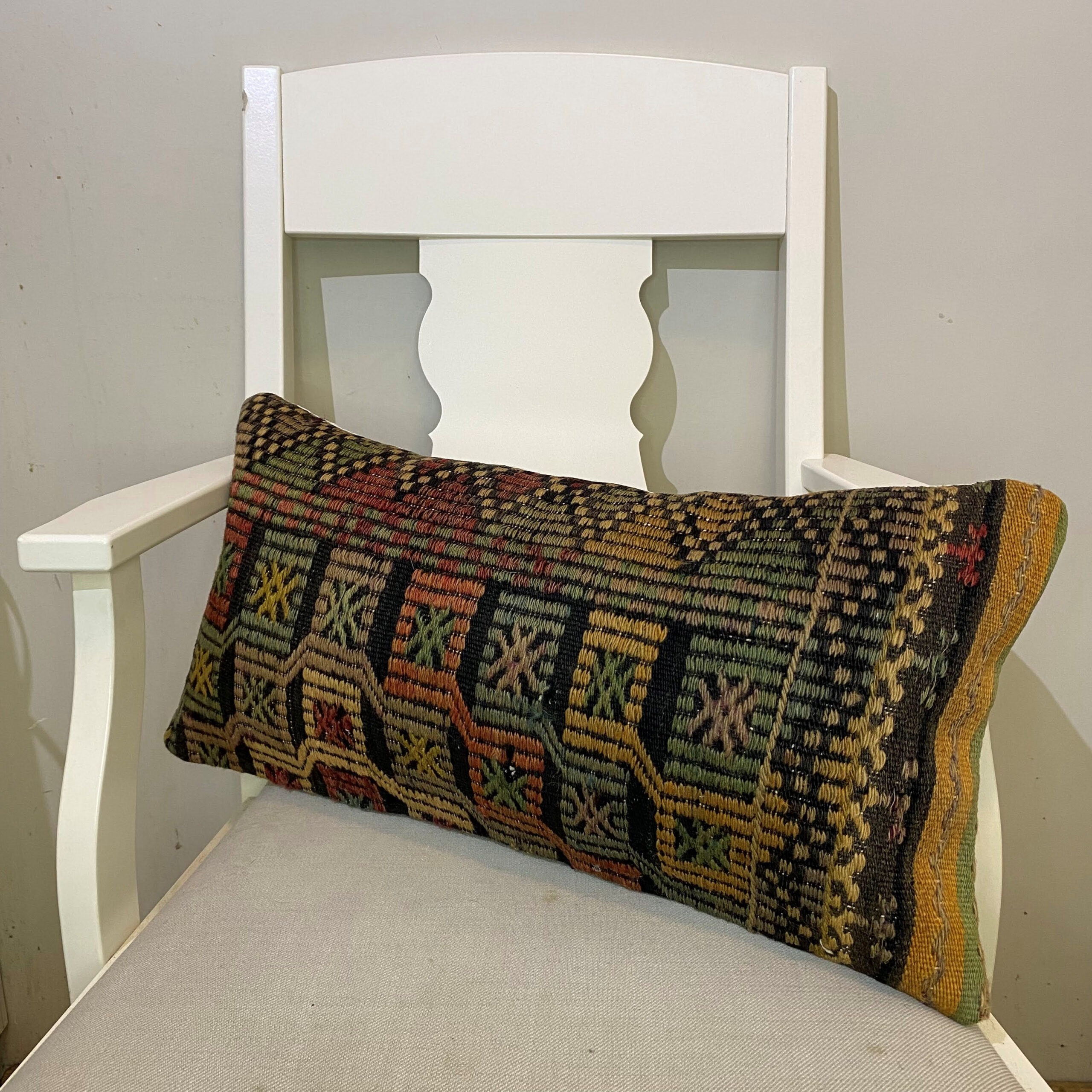 Hand-Woven Patchwork Pillowcase, Pillowcases rug, cotton wool/weave, size 30 × 60 cm, from Manisa, SKU 576