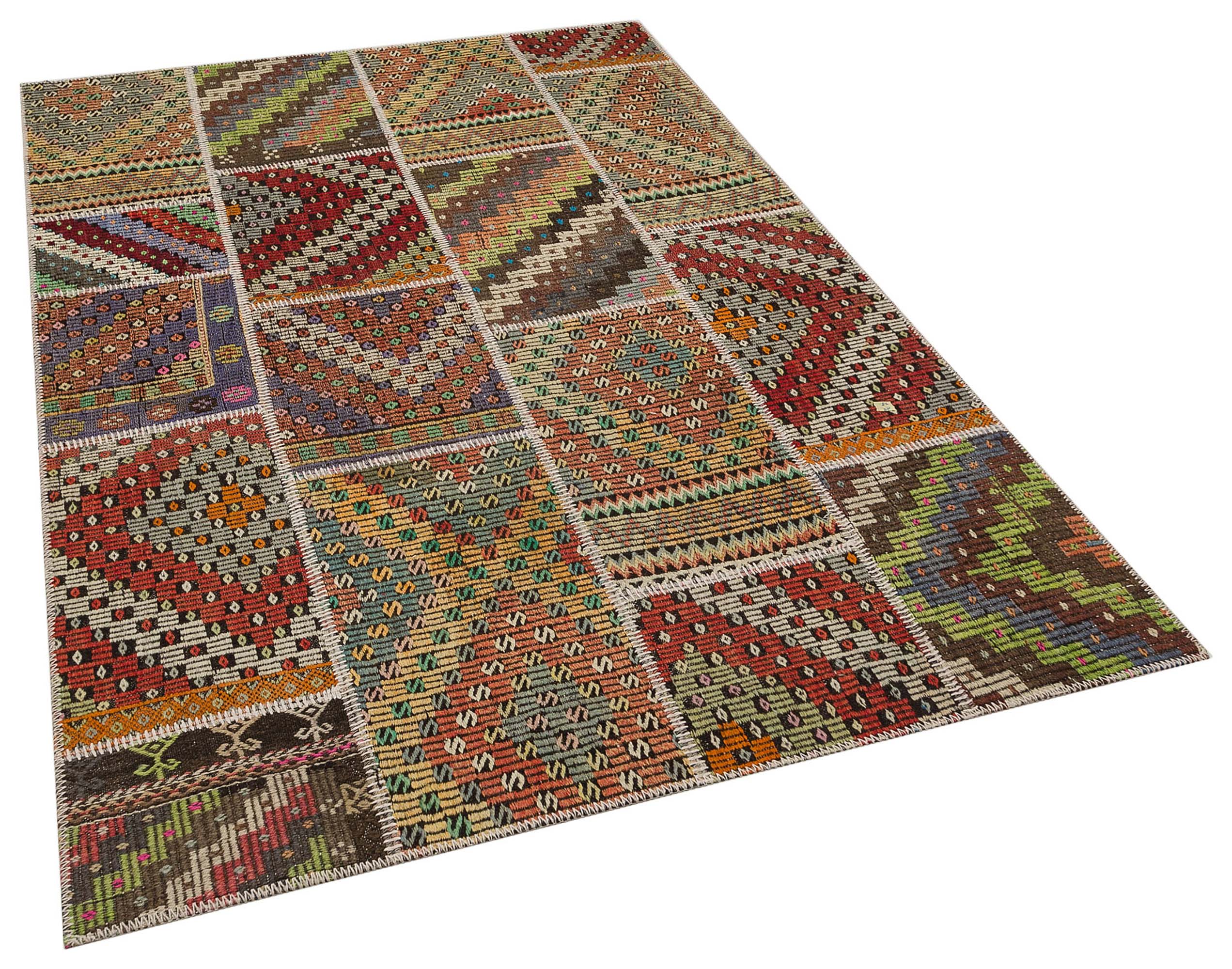 Handmade, One-of-a-Kind Patchwork Rug, Handmade rug, wool wool/weave, size 160 × 230 cm, from Kars, SKU 6069