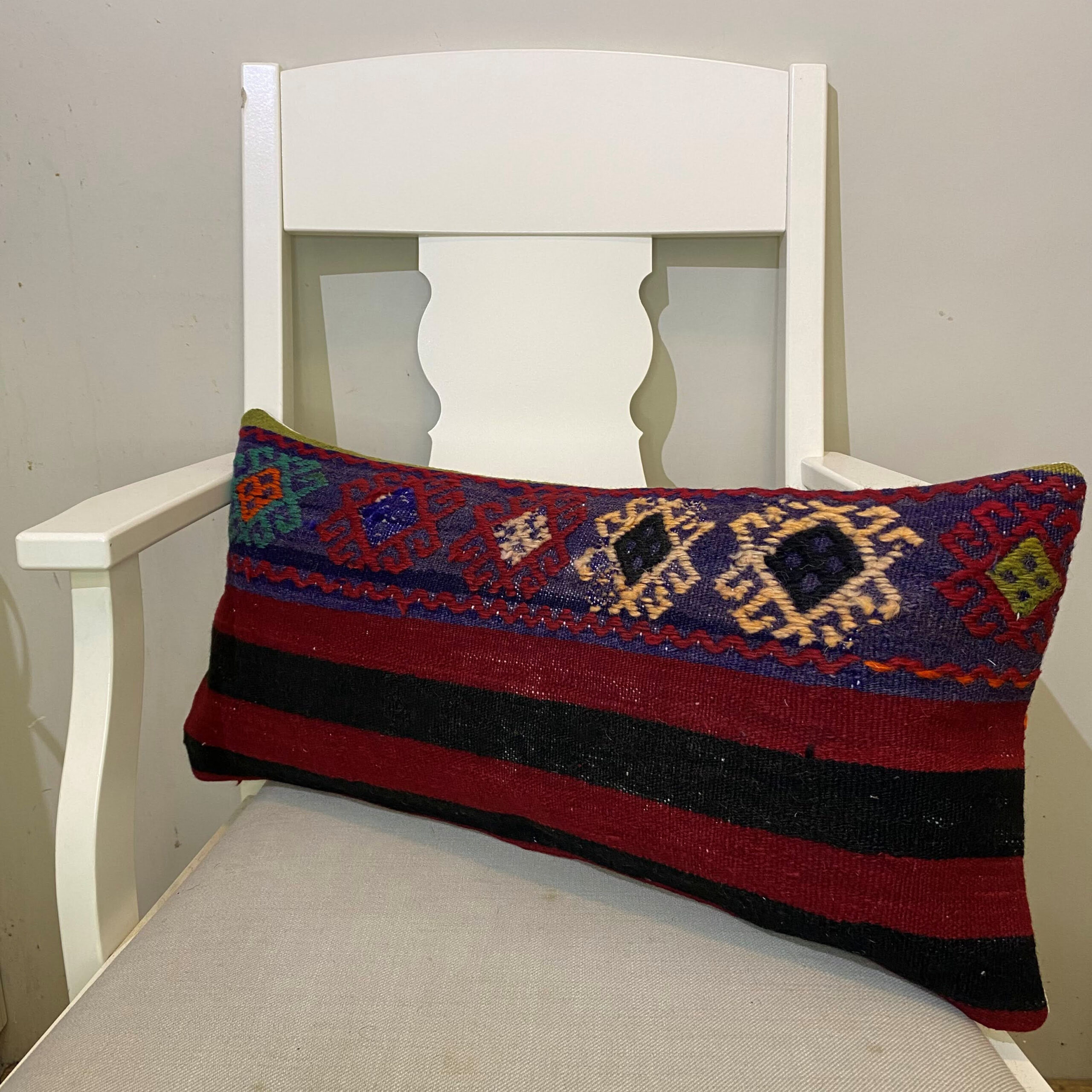 Hand-Woven Patchwork Pillowcase, Pillowcases rug, wool & silk wool/weave, size 30 × 60 cm, from Gaziantep, SKU 610