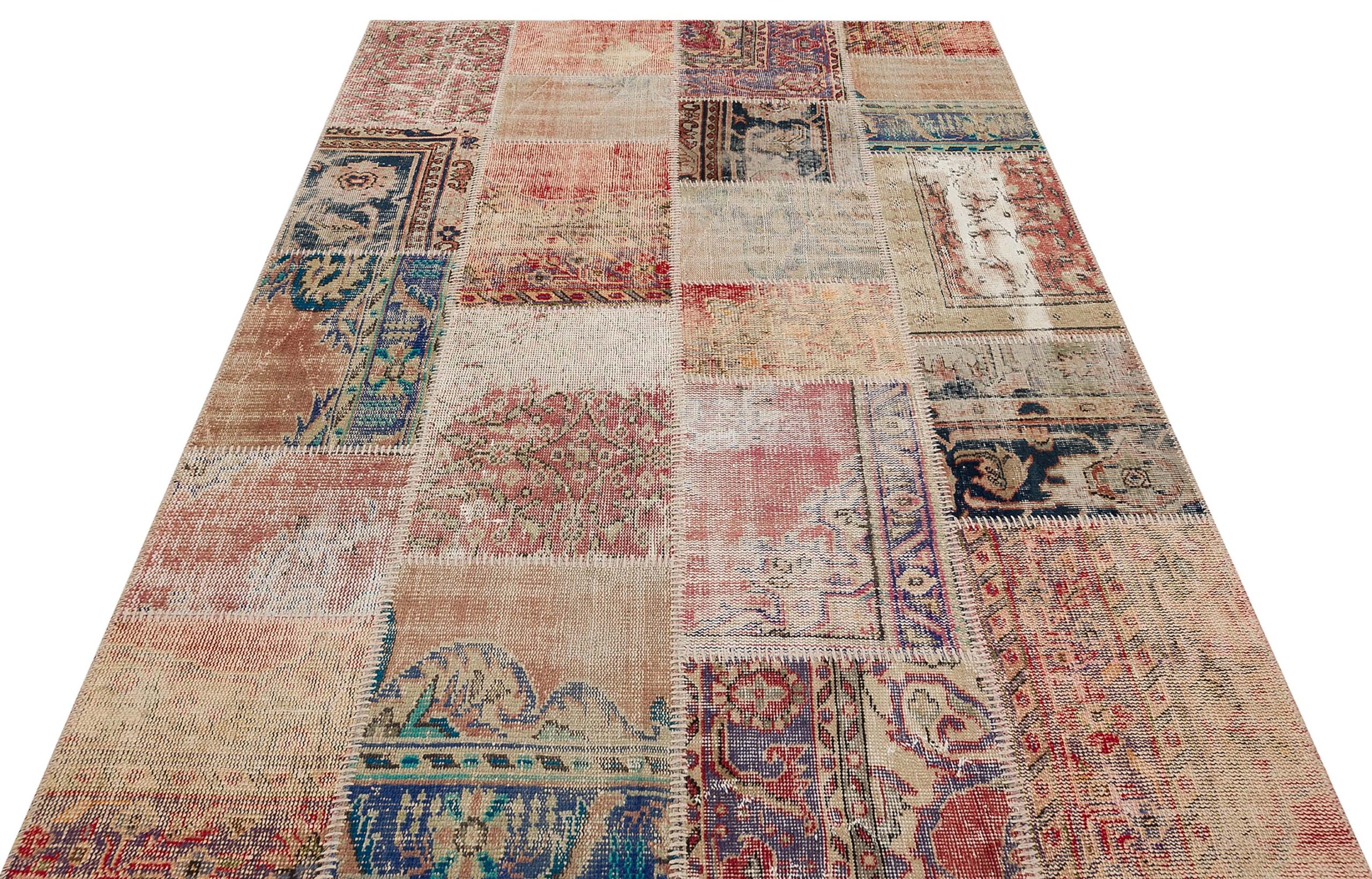 Unique Handwoven Patchwork Rug, Handmade rug, wool, cotton & silk wool/weave, size 160 × 230 cm, from Manisa, SKU 6253