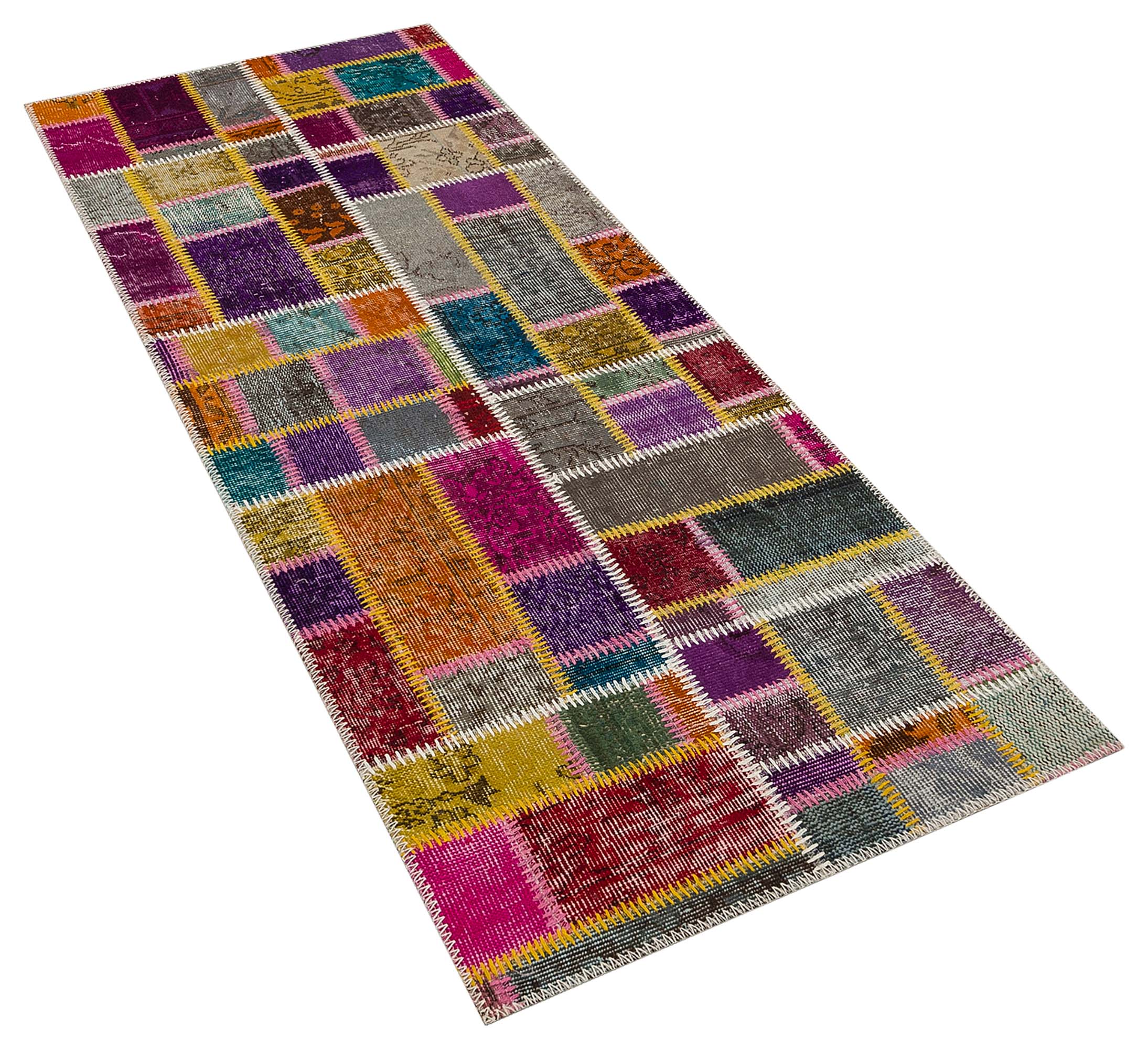 Handwoven Patchwork Rug, Handmade rug, cotton wool/weave, size 80 × 200 cm, from Anatolia, SKU 6320