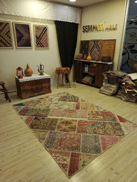 Classic Hand-Woven Patchwork Rug, Handmade rug, cotton wool/weave, size 160 × 230 cm, from Kars, SKU 6382