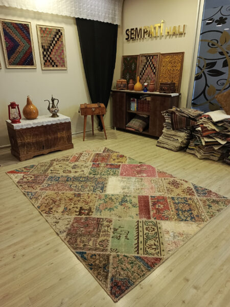 Century-Old Antique-Style Patchwork Rug - SKU 6387 - Detail View