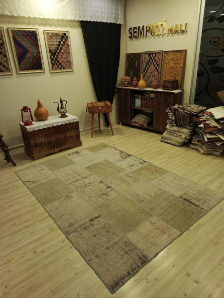 Handwoven Patchwork Rug Dyed with Natural Dyes, Handmade rug, cotton wool/weave, size 160 × 240 cm, from Hereke, SKU 6395