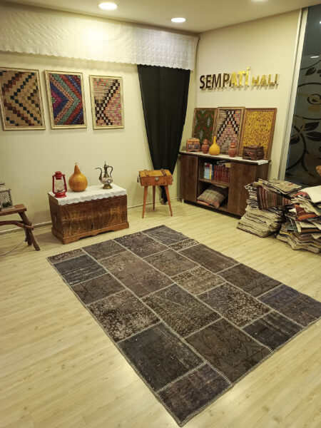 Handmade Vintage-Style Wool Patchwork Rug - SKU 6396 - Detail View