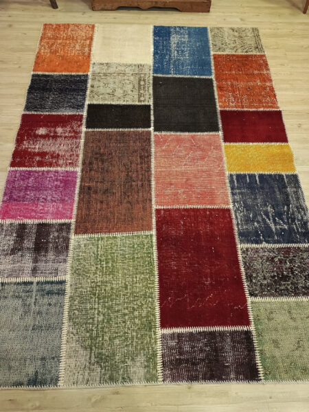 Vintage-Style Wool Patchwork Rug - SKU 6407 - Detail View