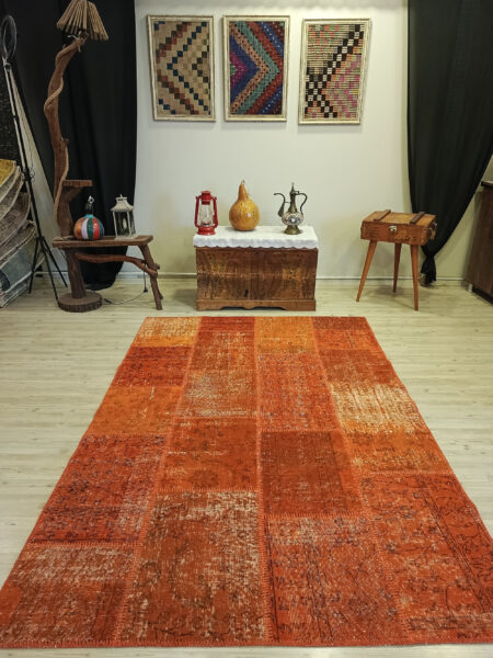 Century-Old Antique-Style Patchwork Rug - SKU 6408 - Detail View