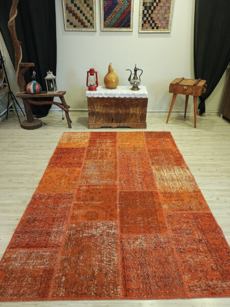 Century-Old Antique-Style Patchwork Rug, Handmade rug, silk wool/weave, size 160 × 232 cm, from Demirci, SKU 6408