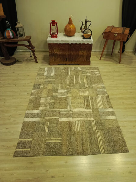 Century-Old Antique-Style Patchwork Rug, Handmade rug, wool & cotton wool/weave, size 128 × 182 cm, from Konya, SKU 6417