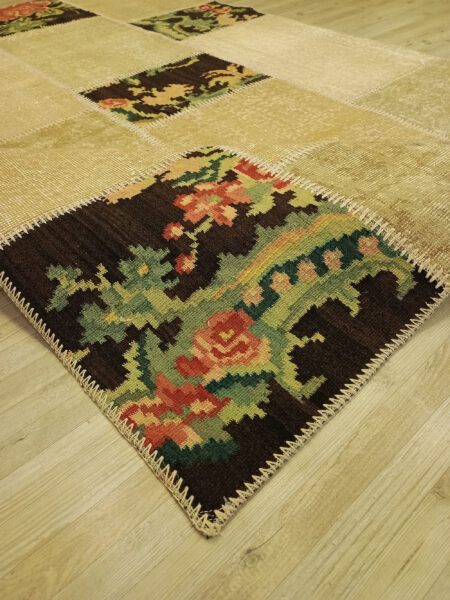 Vintage-Style Wool Patchwork Rug - SKU 6424 - Detail View