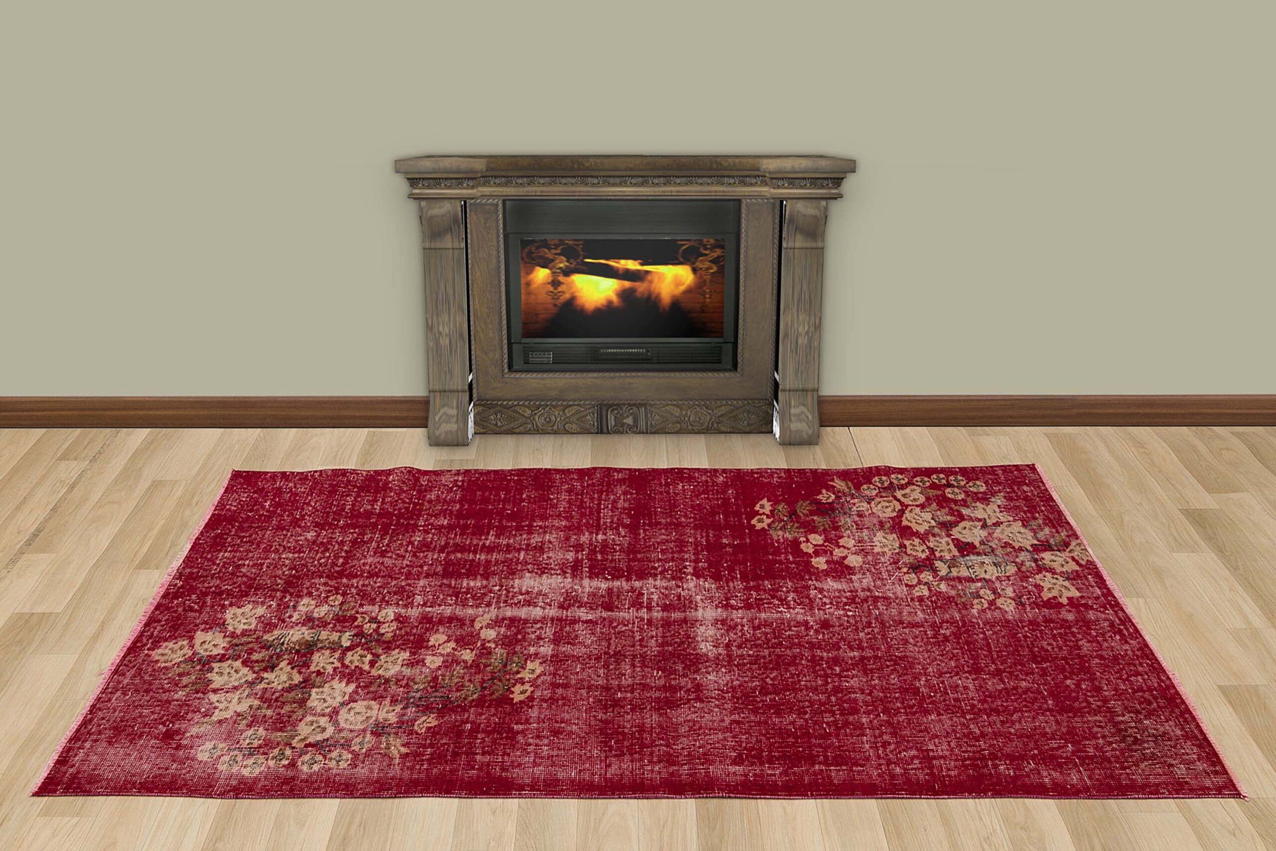 Vintage-Textured Distressed Rug, Handmade rug, wool & silk wool/weave, size 120 × 207 cm, from Anatolia, SKU 7359