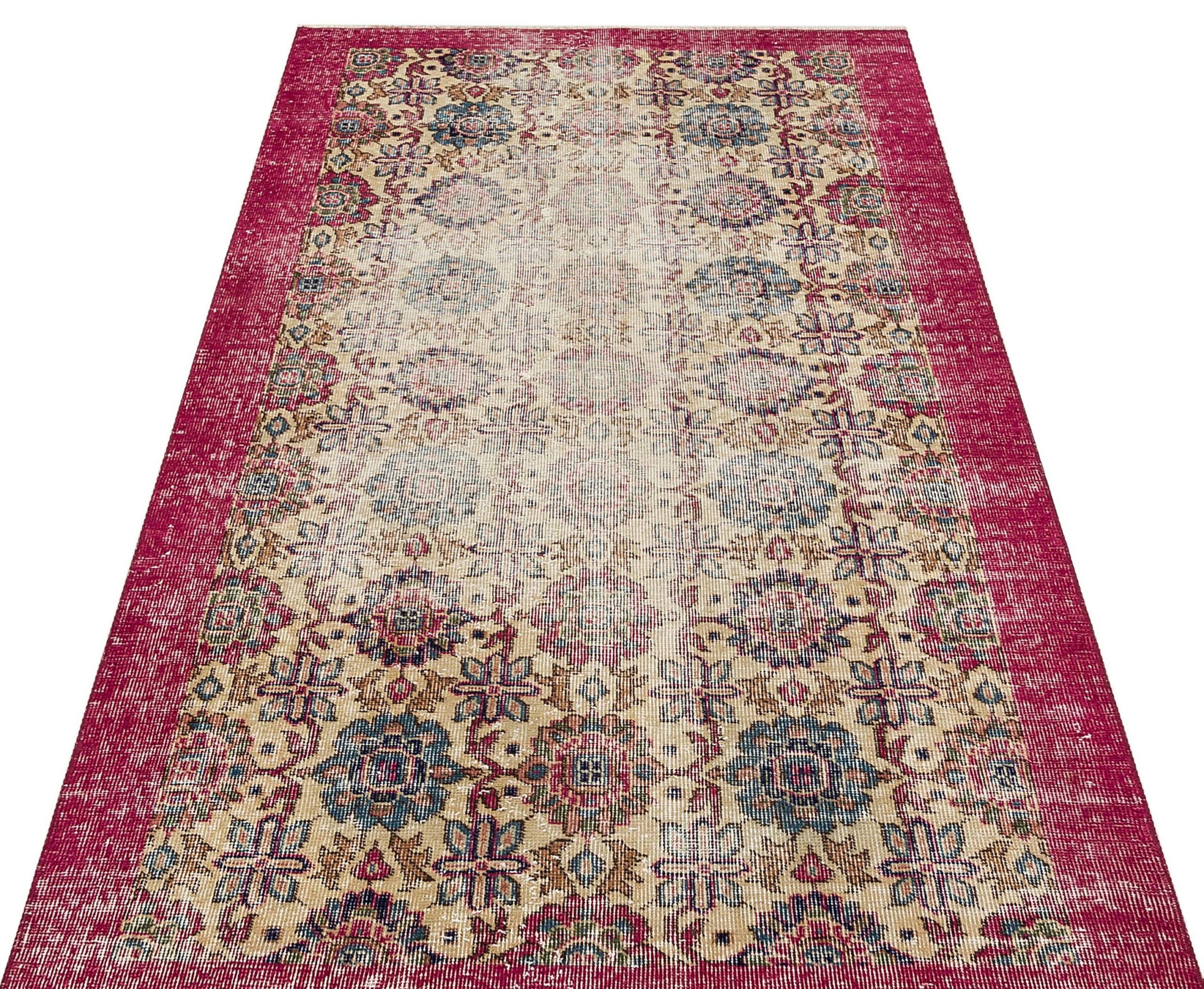 Vintage Distressed Handmade Rug, Handmade rug, wool & cotton wool/weave, size 112 × 200 cm, from Konya, SKU 9065