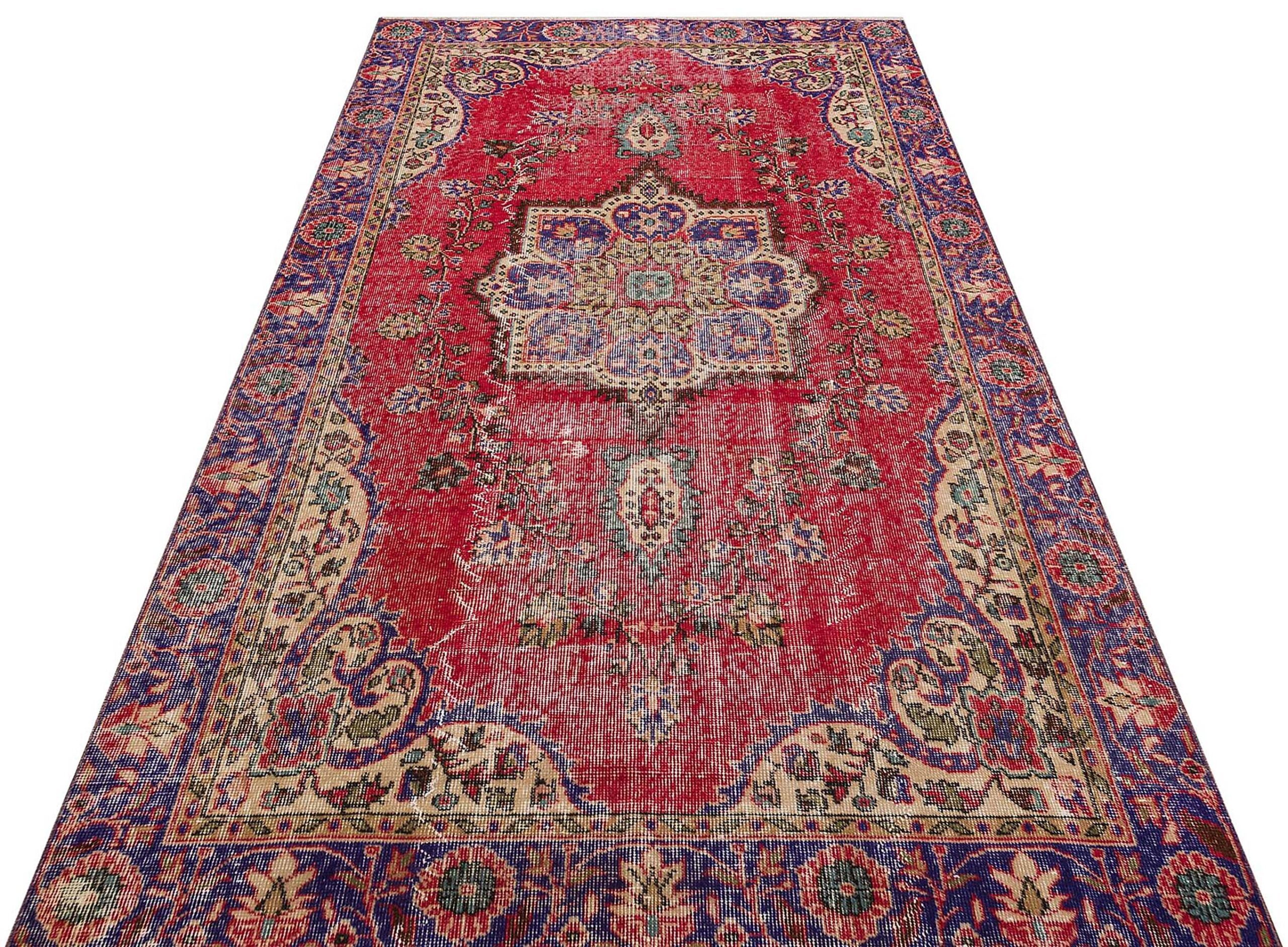 Authentic Hand-Woven Distressed Vintage Rug, Handmade rug, wool, cotton & silk wool/weave, size 152 × 255 cm, from Bergama, SKU 9415