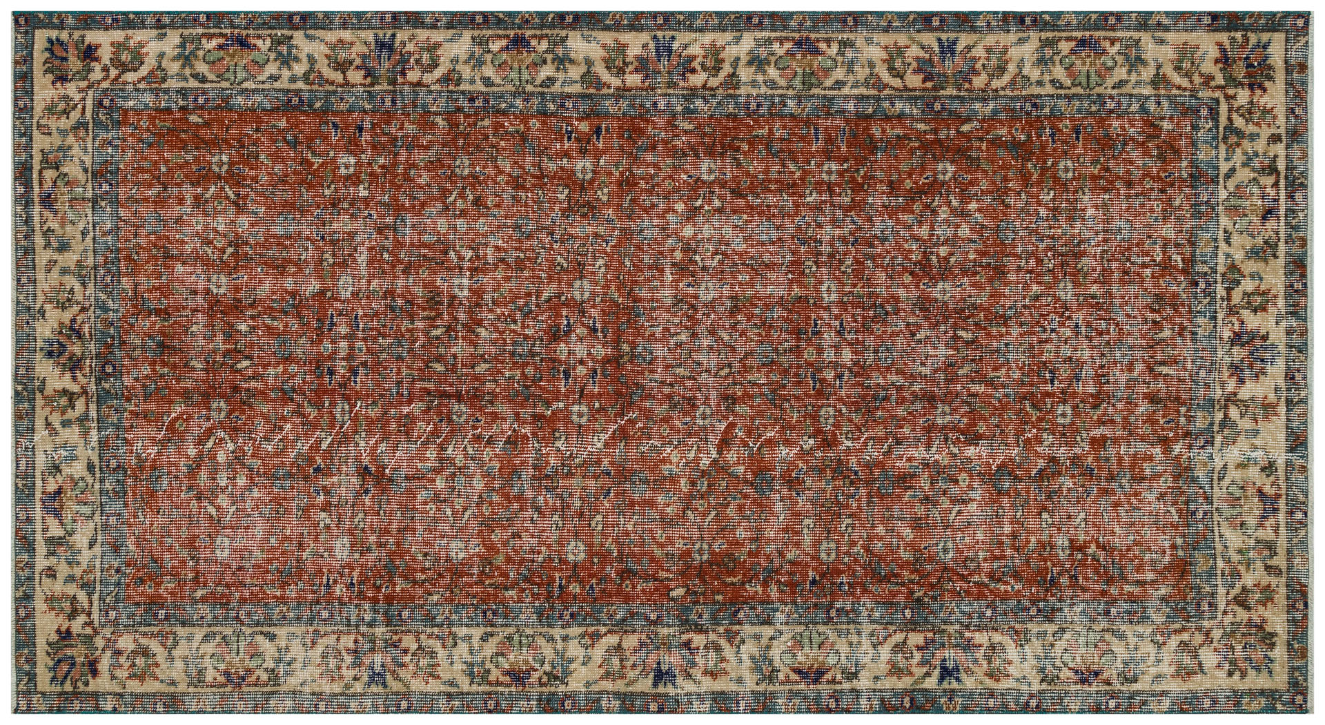 Anatolian Vintage Distressed Hand-Woven Rug in Unique Colors and Patterns - SKU 9589 - Detail View