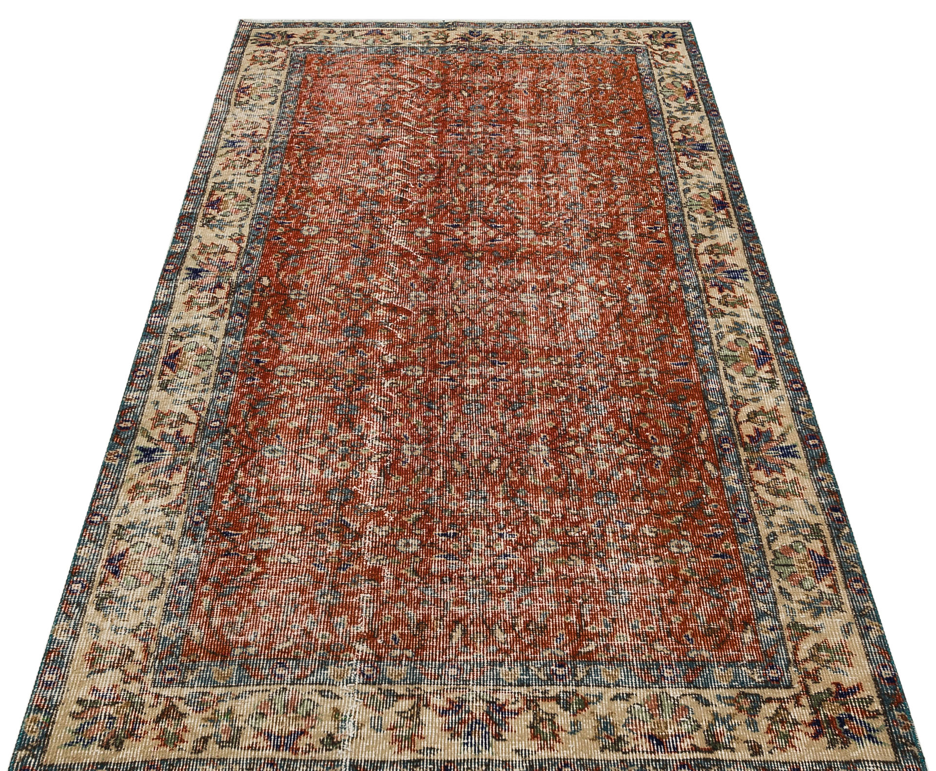 Anatolian Vintage Distressed Hand-Woven Rug in Unique Colors and Patterns, Handmade rug, wool, cotton & silk wool/weave, size 116 × 216 cm, from Sivas, SKU 9589