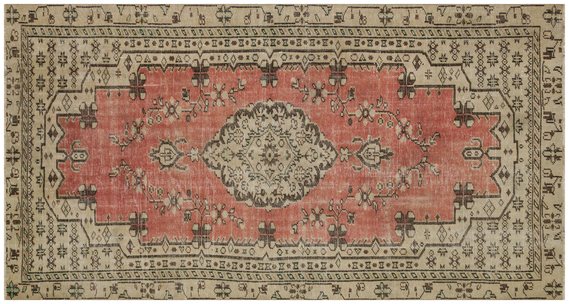 Anatolian Vintage Distressed Handwoven Rug in Unique Colors and Patterns - SKU 9597 - Detail View