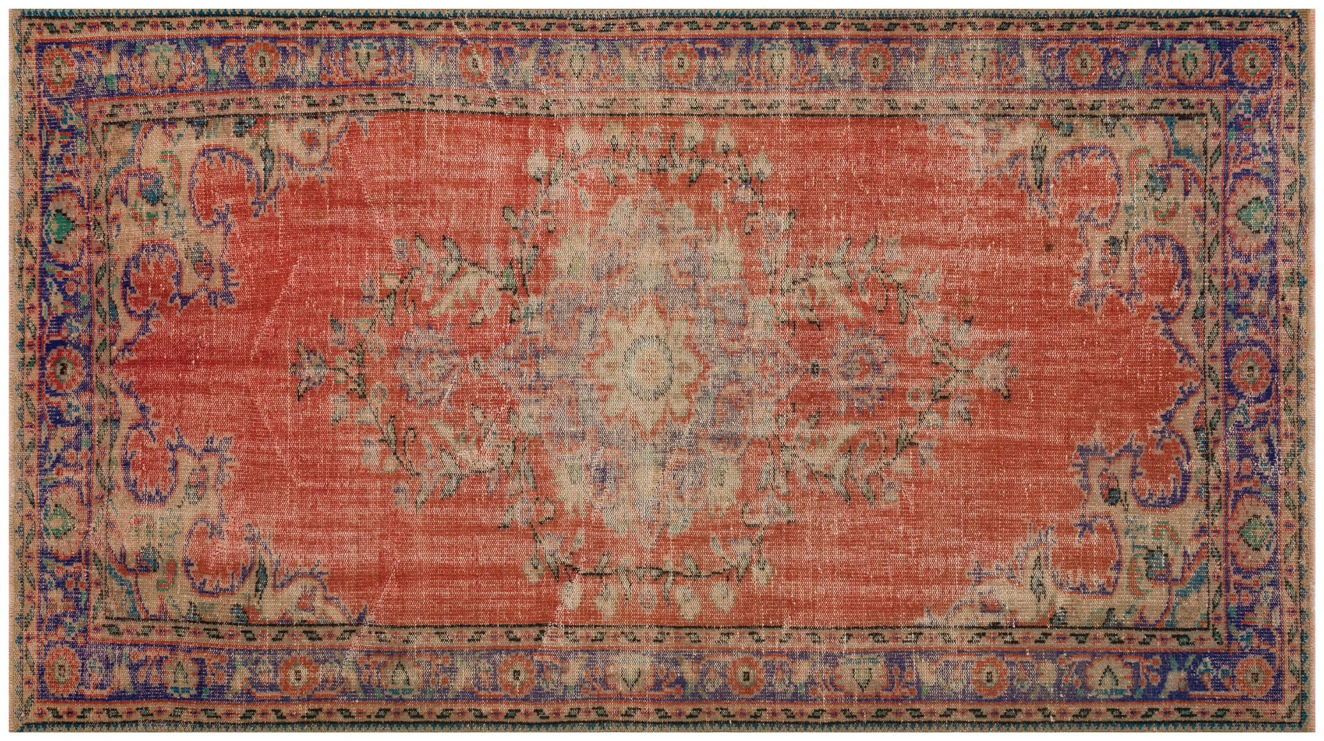 Anatolian Vintage Distressed Hand-Woven Rug in Unique Colors and Patterns - SKU 9610 - Detail View
