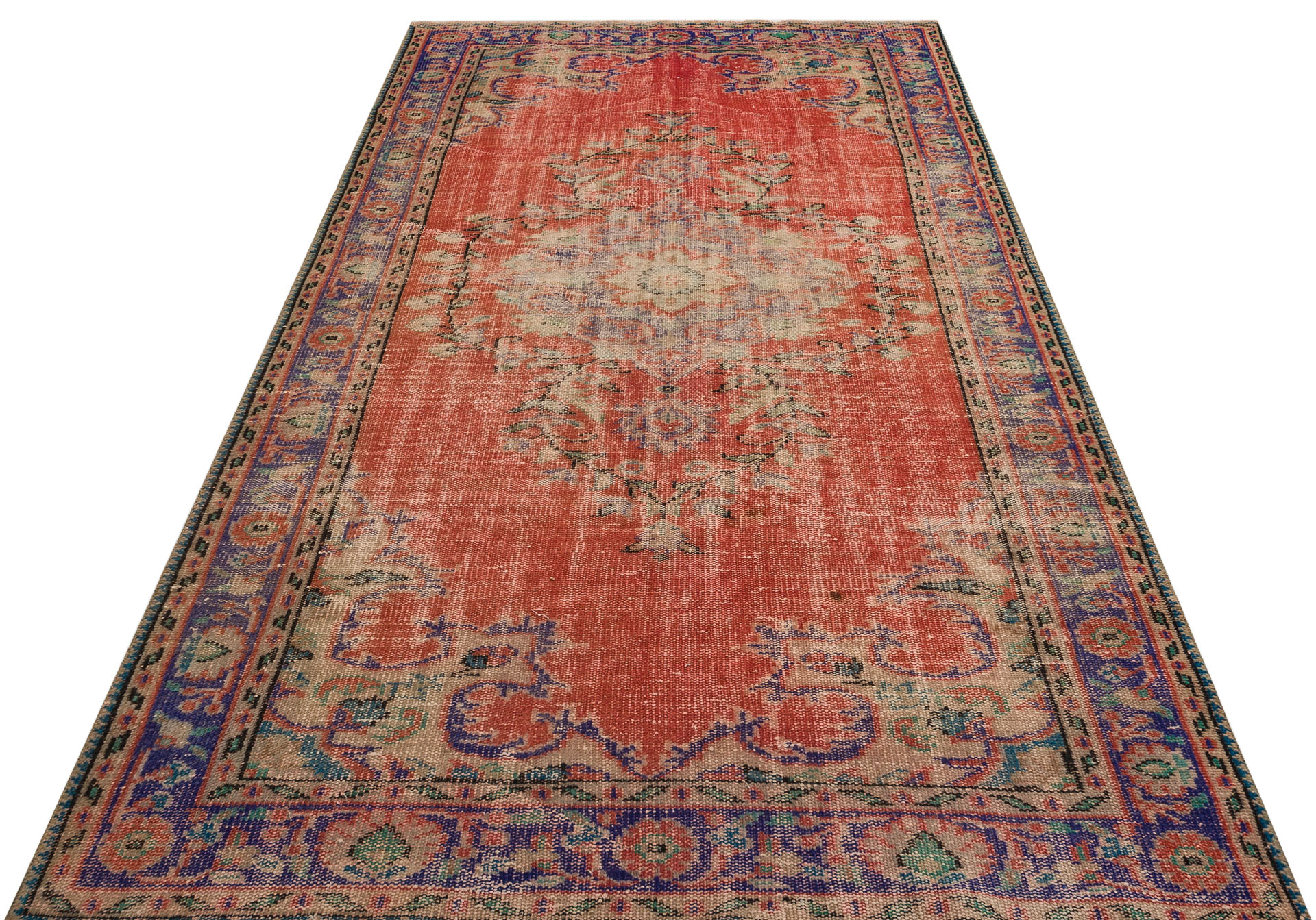 Anatolian Vintage Distressed Hand-Woven Rug in Unique Colors and Patterns, Handmade rug, wool & cotton wool/weave, size 158 × 281 cm, from Hereke, SKU 9610