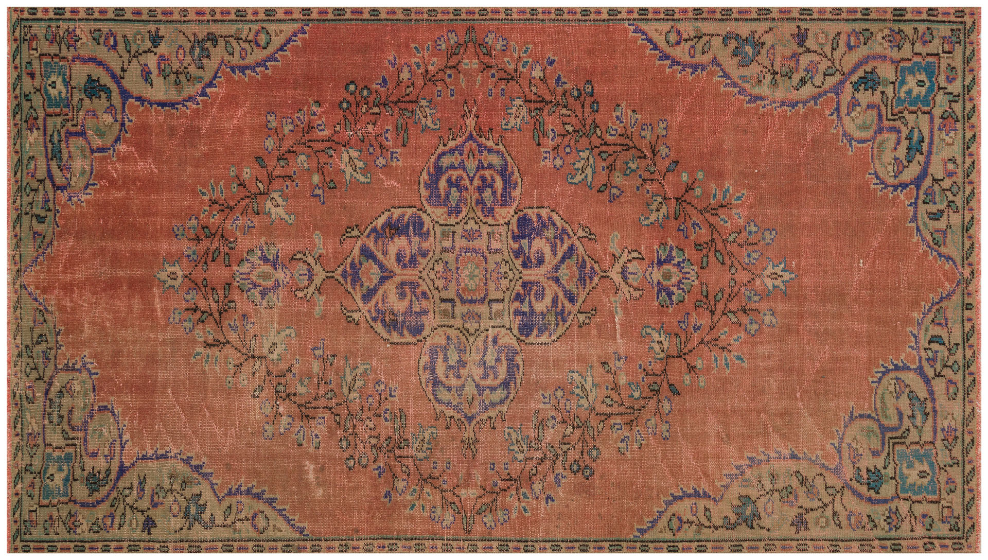 Anatolian Vintage Distressed Handwoven Rug in Unique Colors and Patterns - SKU 9611 - Detail View