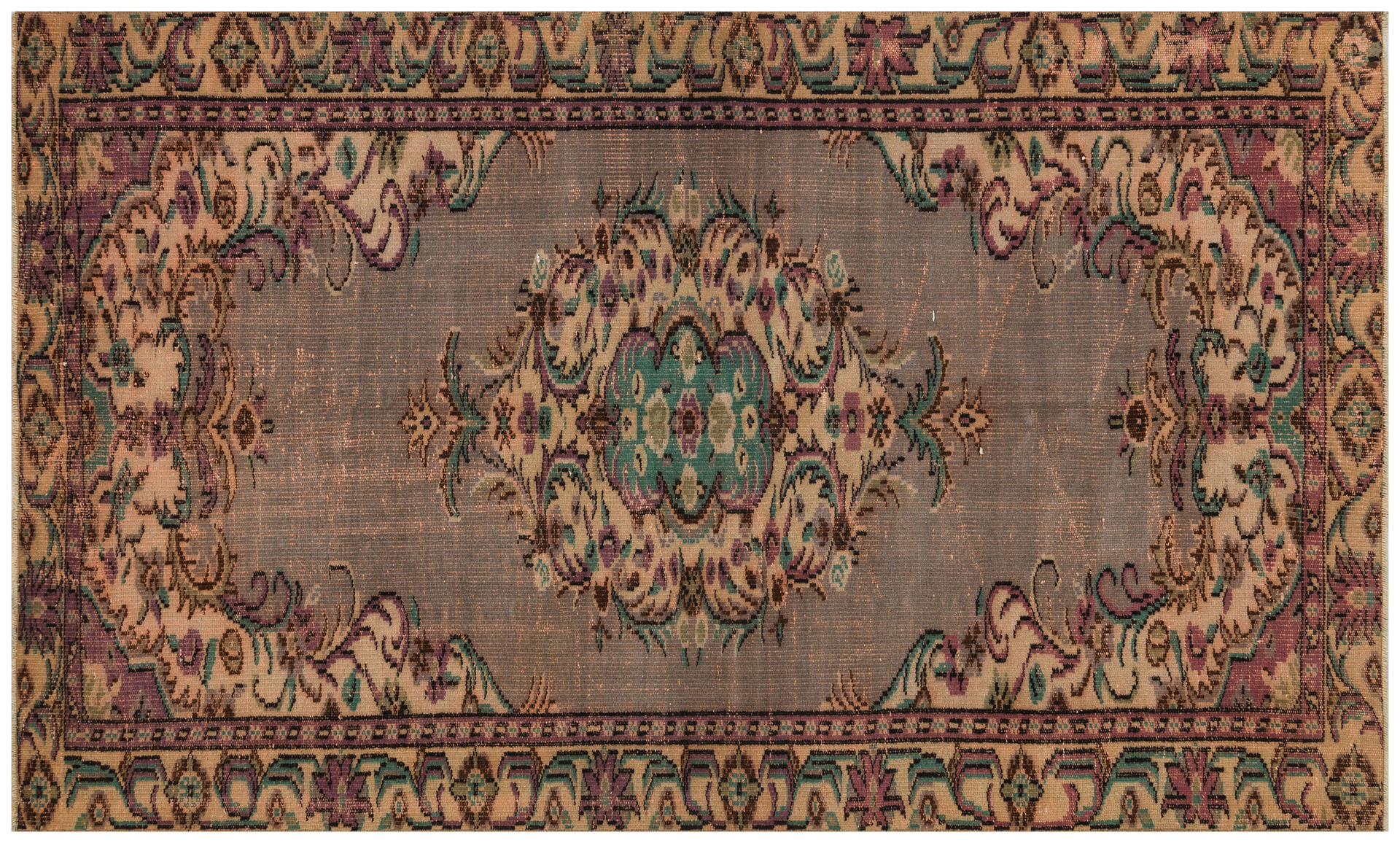 Anatolian Vintage Distressed Hand-Woven Rug in Unique Colors and Patterns - SKU 9633 - Detail View
