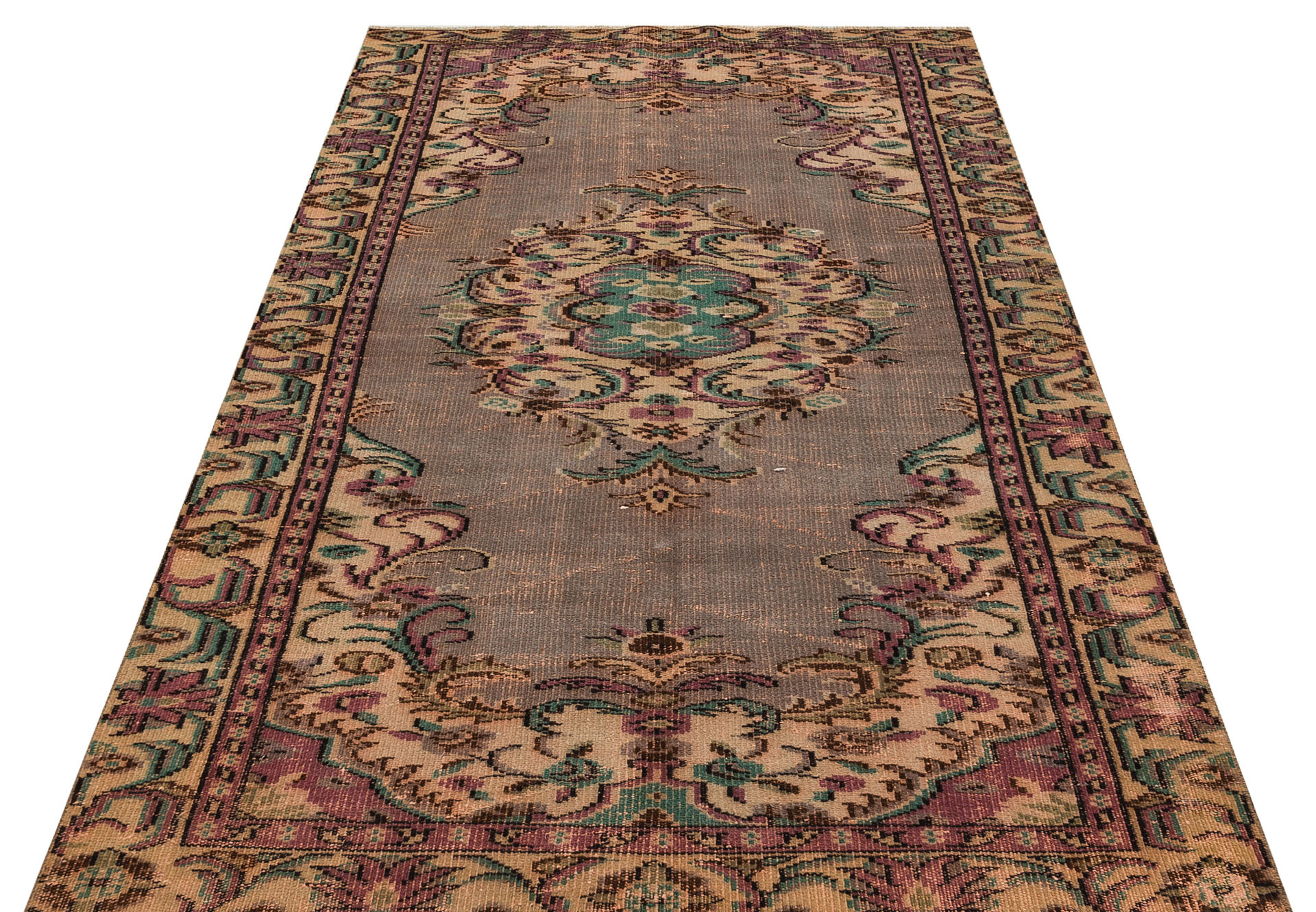 Anatolian Vintage Distressed Hand-Woven Rug in Unique Colors and Patterns, Handmade rug, wool & cotton wool/weave, size 139 × 232 cm, from Manisa, SKU 9633