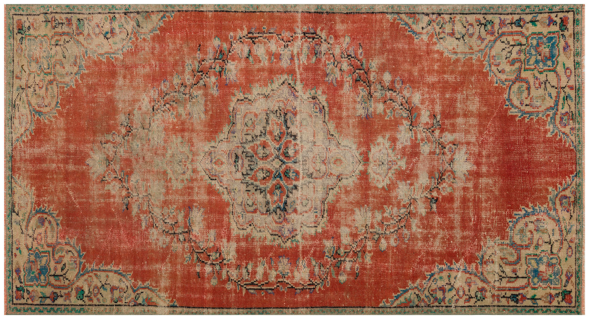 Anatolian Vintage Distressed Hand-Woven Rug in Unique Colors and Patterns - SKU 9638 - Detail View