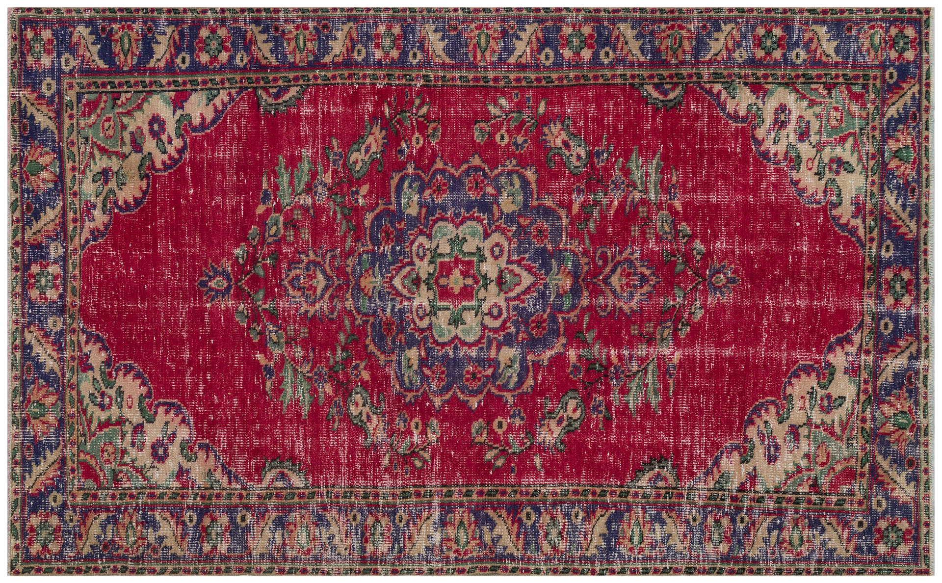 Anatolian Vintage Distressed Hand-Woven Rug in Unique Colors and Patterns - SKU 9656 - Detail View