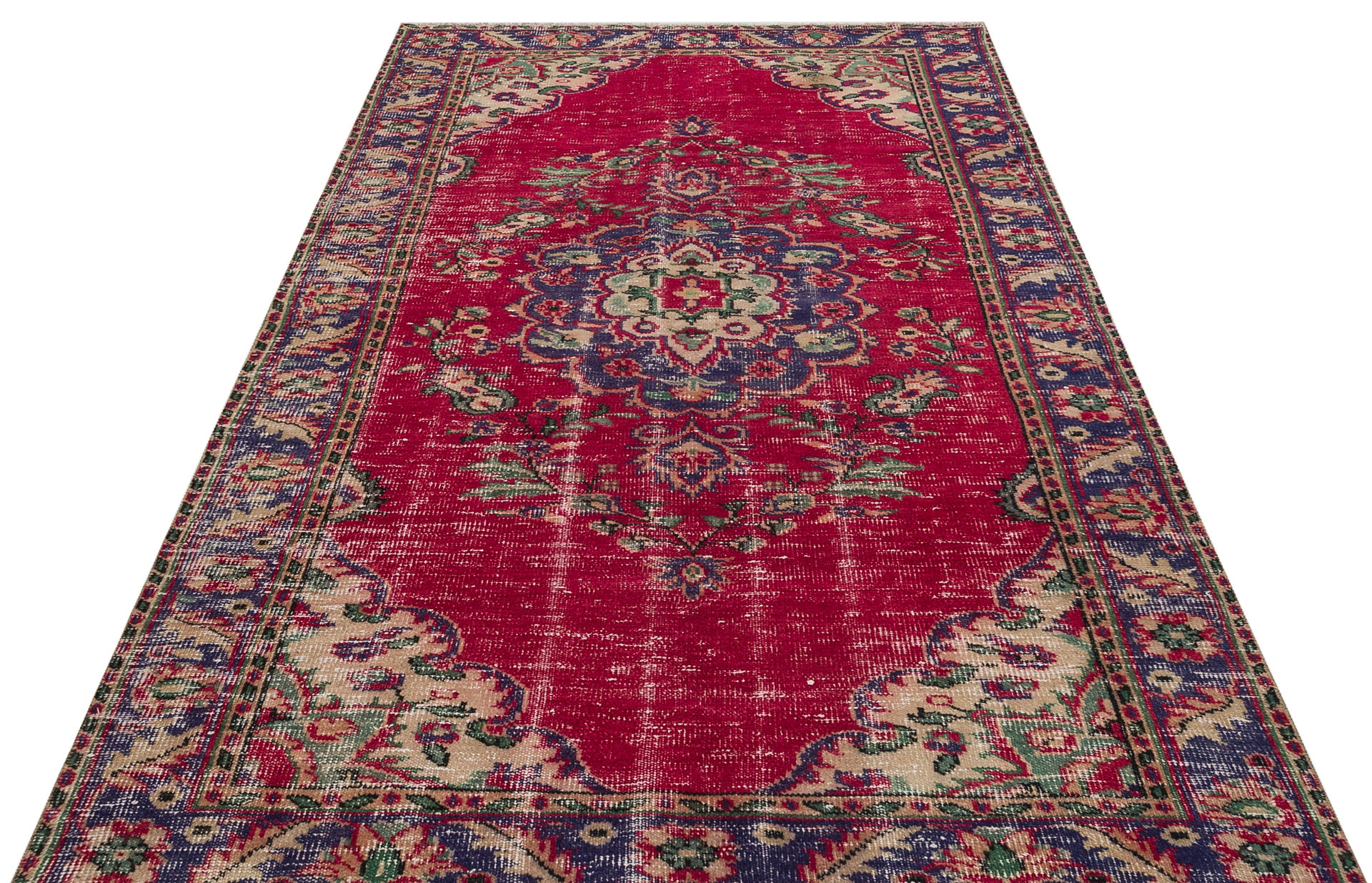Anatolian Vintage Distressed Hand-Woven Rug in Unique Colors and Patterns, Handmade rug, wool & cotton wool/weave, size 156 × 247 cm, from Cappadocia, SKU 9656