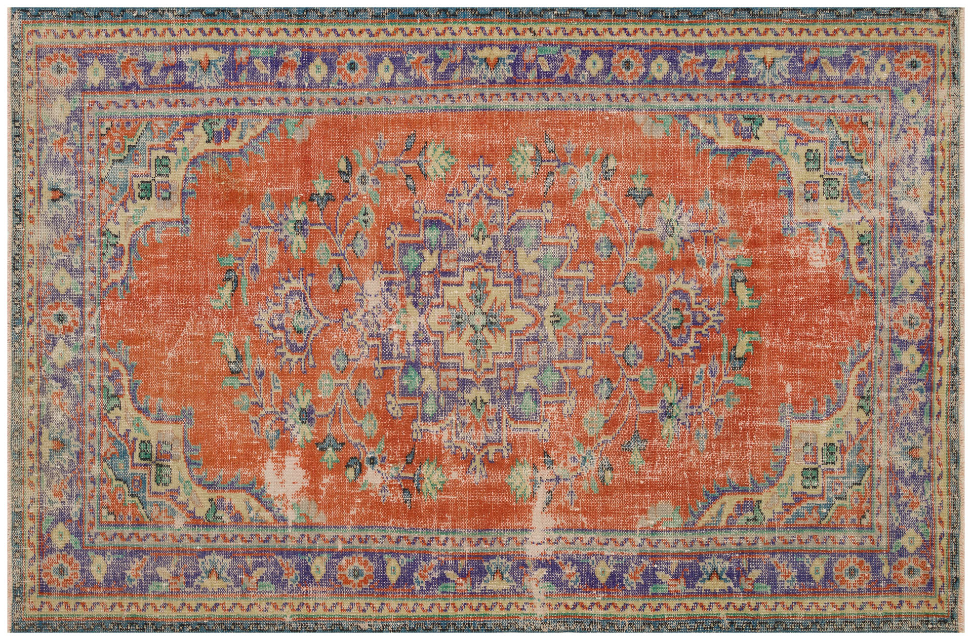 Anatolian Vintage Distressed Hand-Woven Rug in Unique Colors and Patterns - SKU 9665 - Detail View