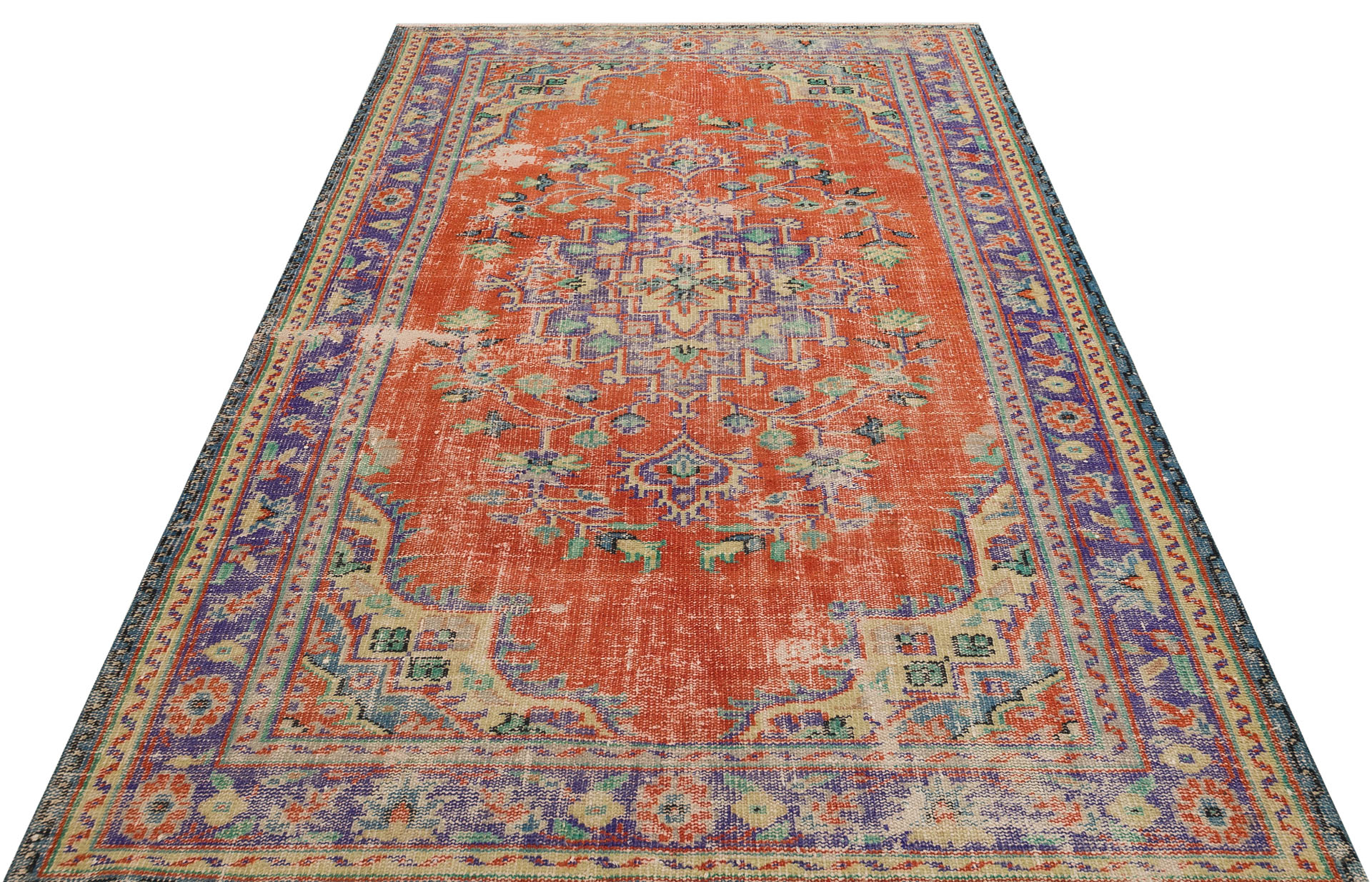Anatolian Vintage Distressed Hand-Woven Rug in Unique Colors and Patterns, Handmade rug, wool & silk wool/weave, size 165 × 250 cm, from Cappadocia, SKU 9665