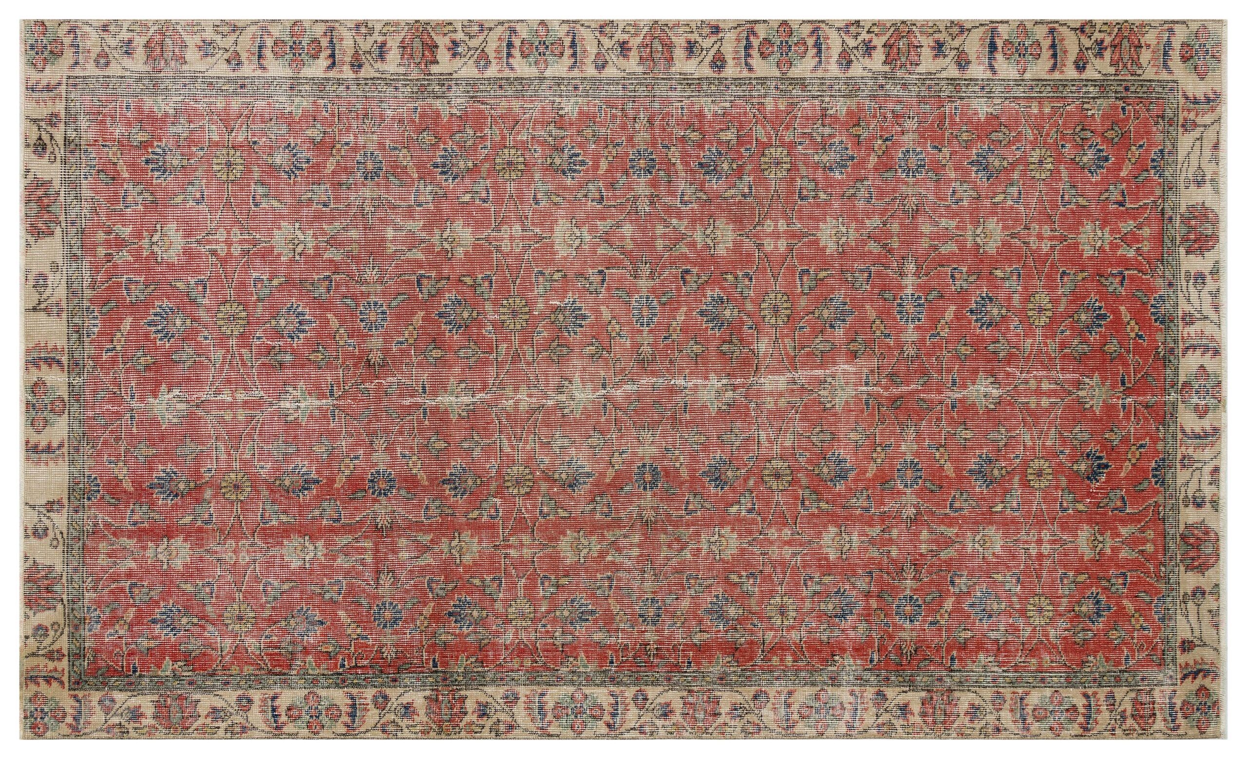 Classic, Modern, Vintage, Distressed, Hand-Woven Rug | Red - SKU 9838 - Detail View