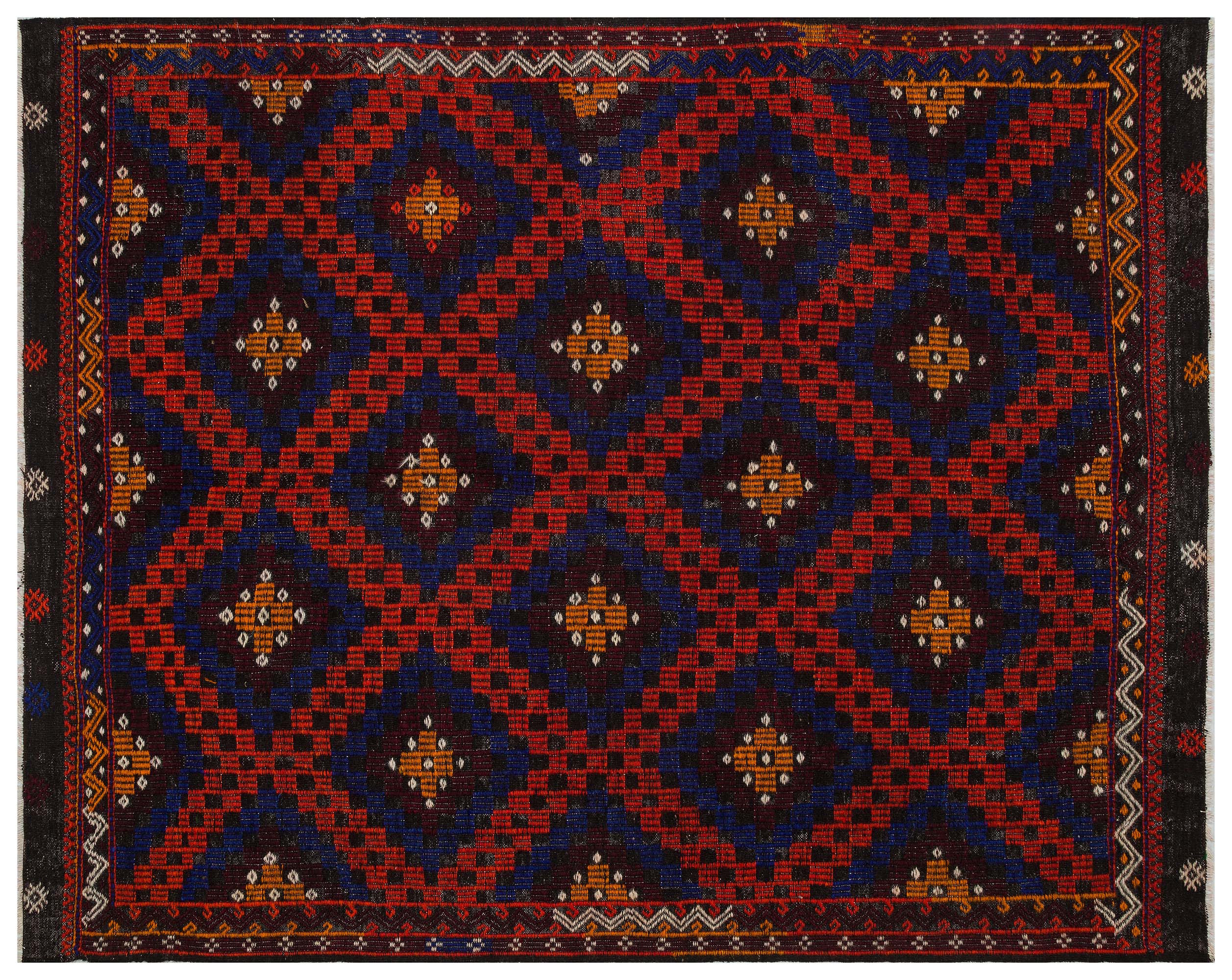 Unique Anatolian Vintage Distressed Hand-Woven Kilim | Multicolored - SKU 9851 - Detail View