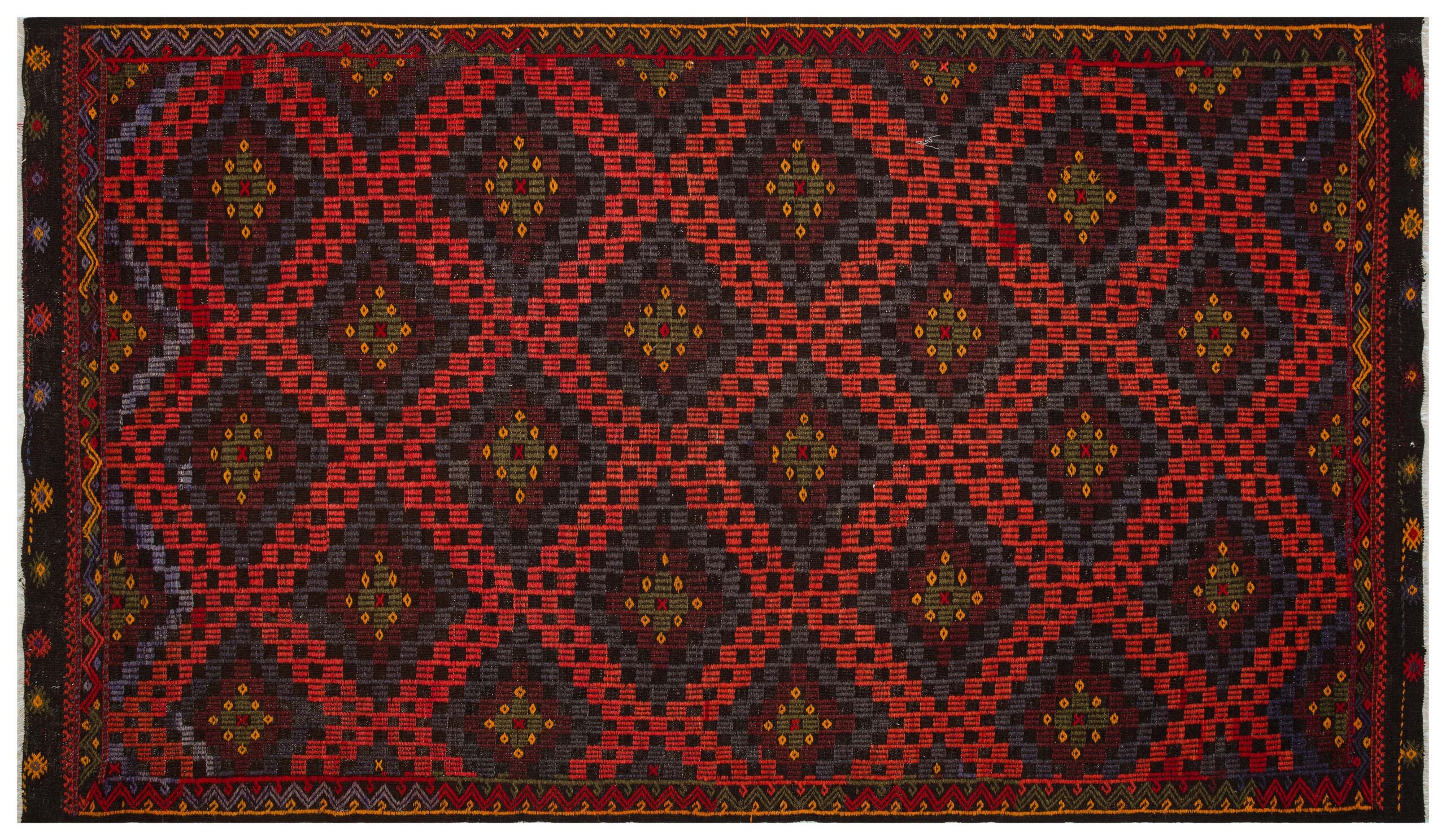 Authentic Handwoven Distressed Kilim | Multicolored - SKU 9856 - Detail View