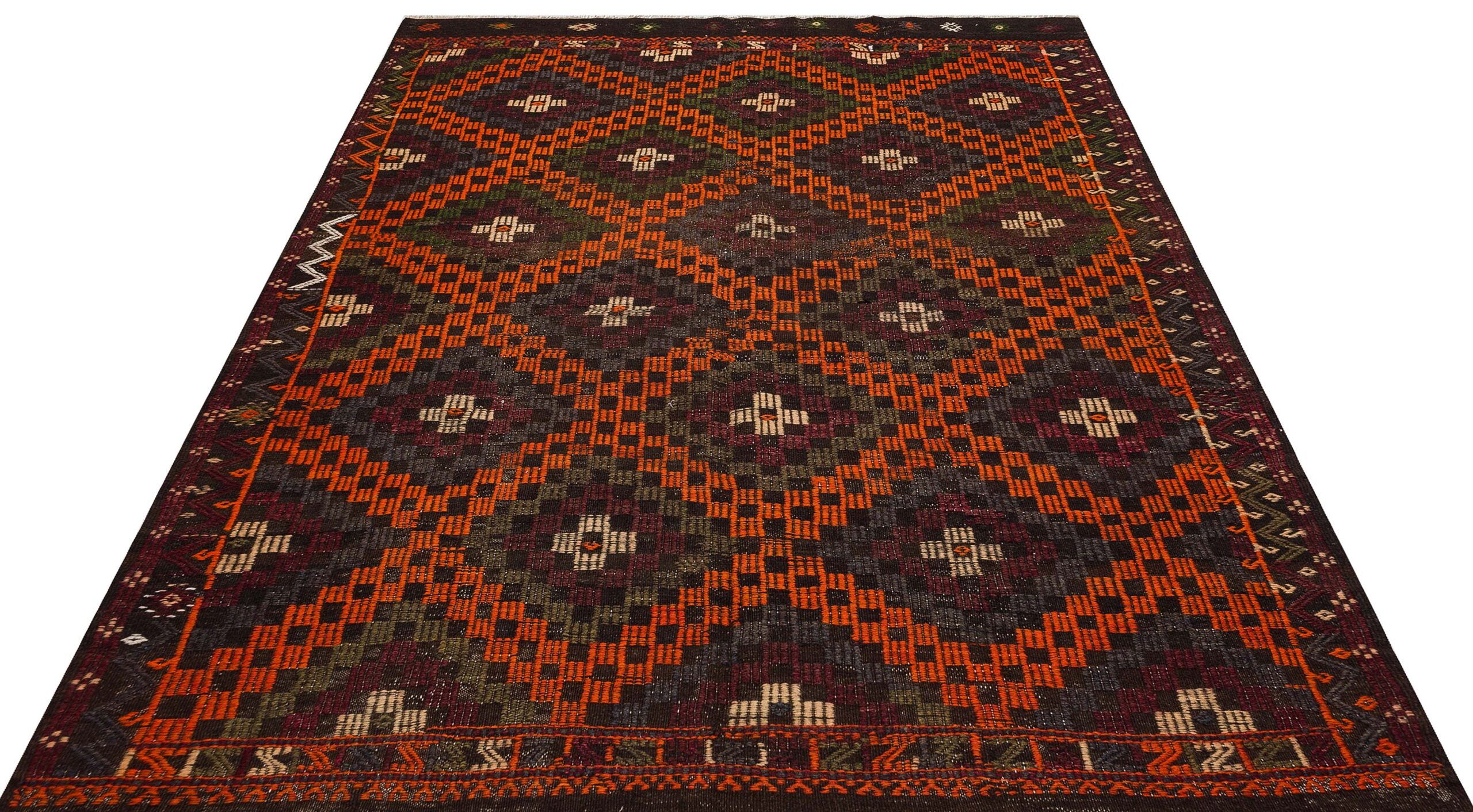 Vintage Wool Kilim, Kilim rug, silk wool/weave, size 197 × 264 cm, from Ladik, SKU 9863